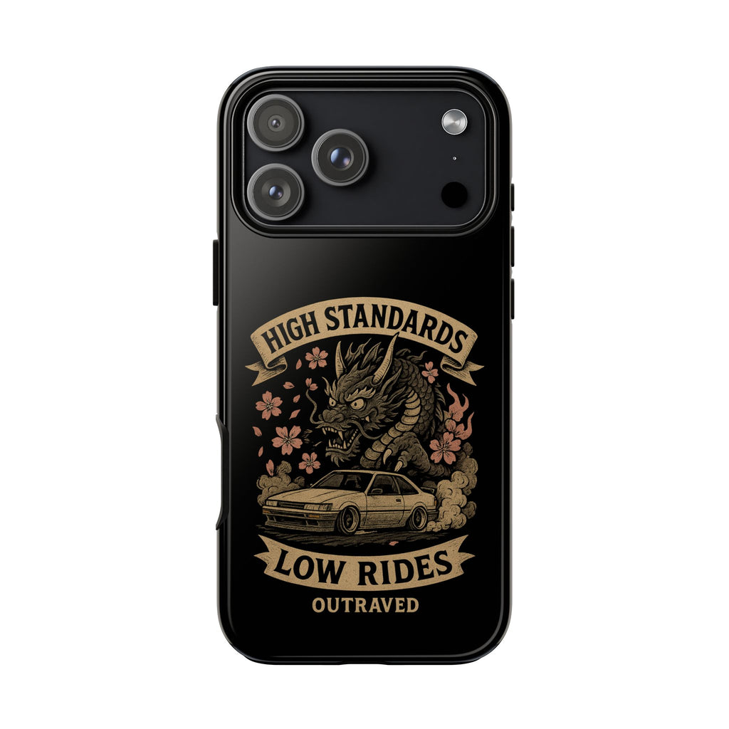 Phone Case — "High Standards Low Rides" Retro Dragon Car Design
