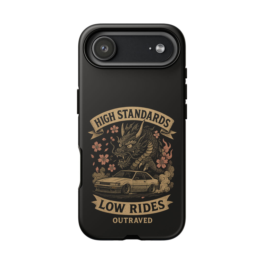 Phone Case — "High Standards Low Rides" Retro Dragon Car Design