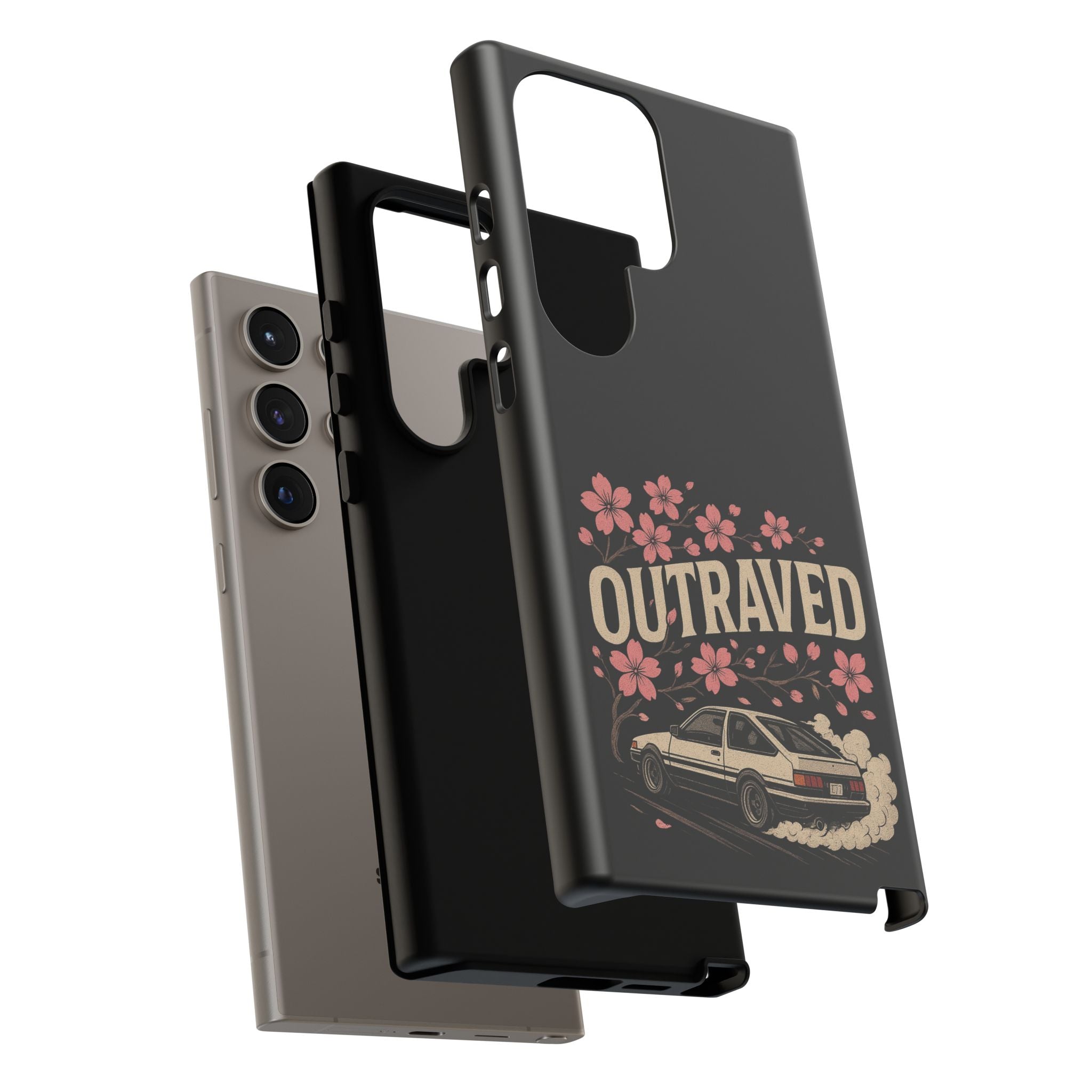 Phone Case — “Outraved” Drift Car Graphic with Cherry Blossoms
