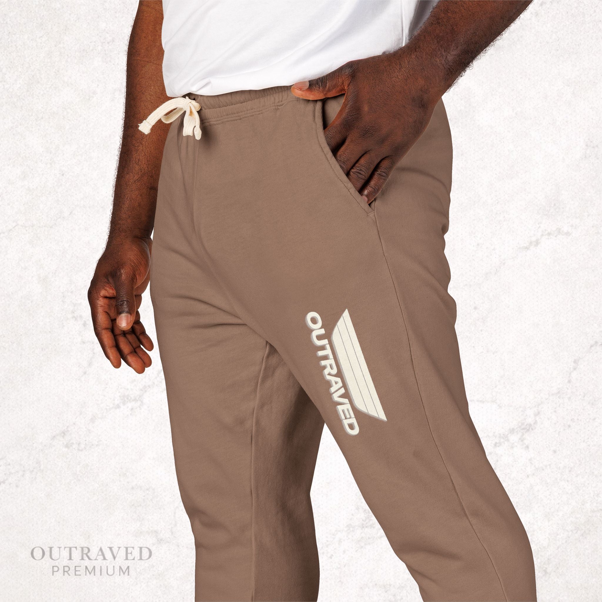 Garment-Dyed Fleece Sweatpants — Olive Joggers with White Side Logo