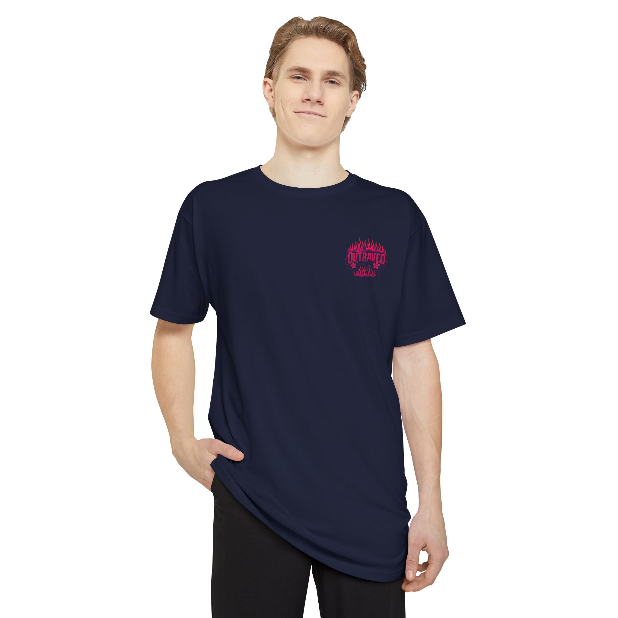 A Outraved Flame Retro Car Longbody Tee — Vintage Anime Streetwear Longline Shirt