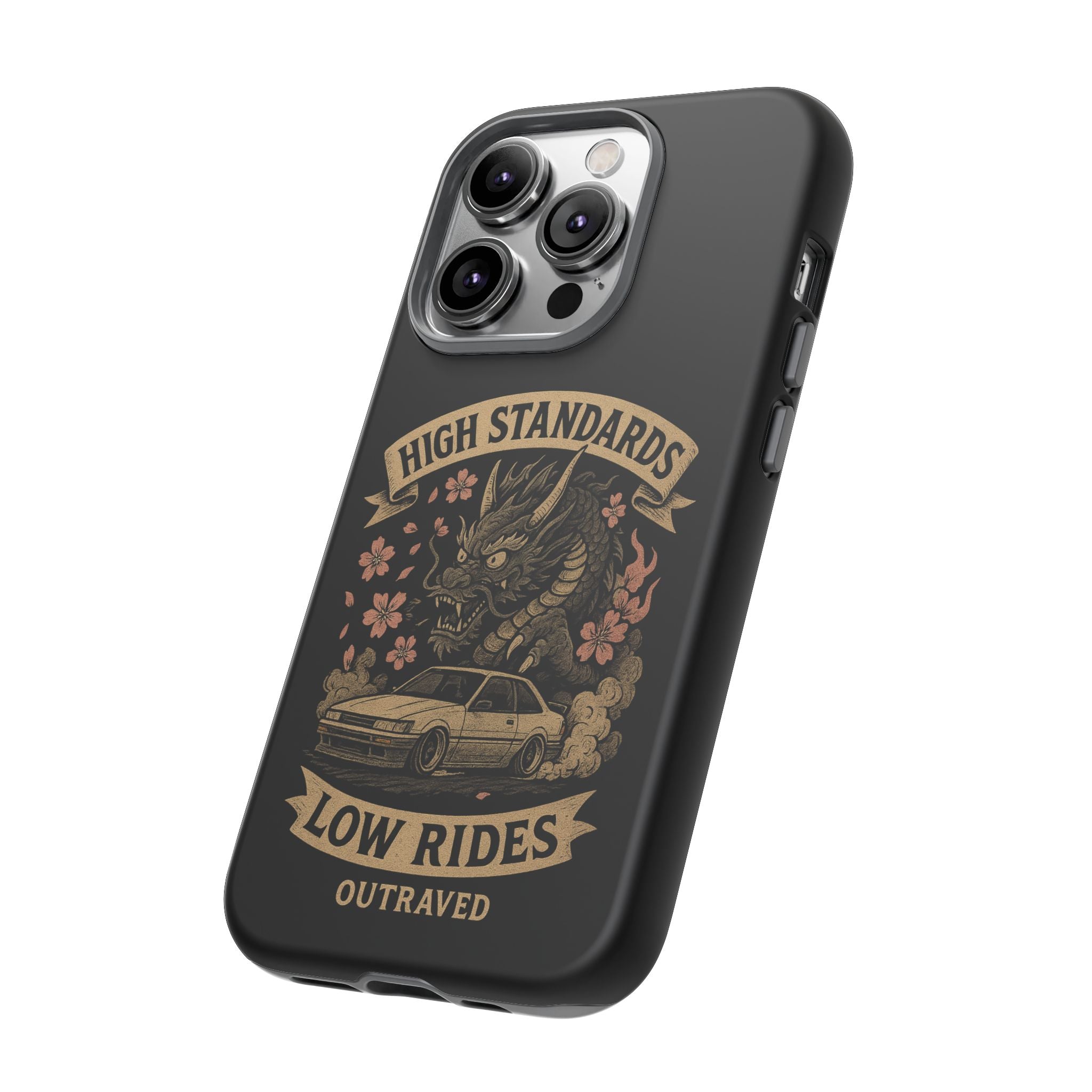Phone Case — "High Standards Low Rides" Retro Dragon Car Design