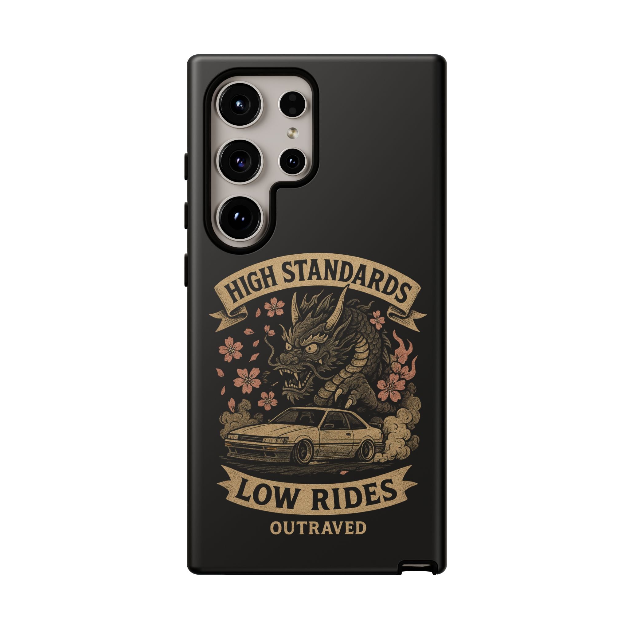 Phone Case — "High Standards Low Rides" Retro Dragon Car Design