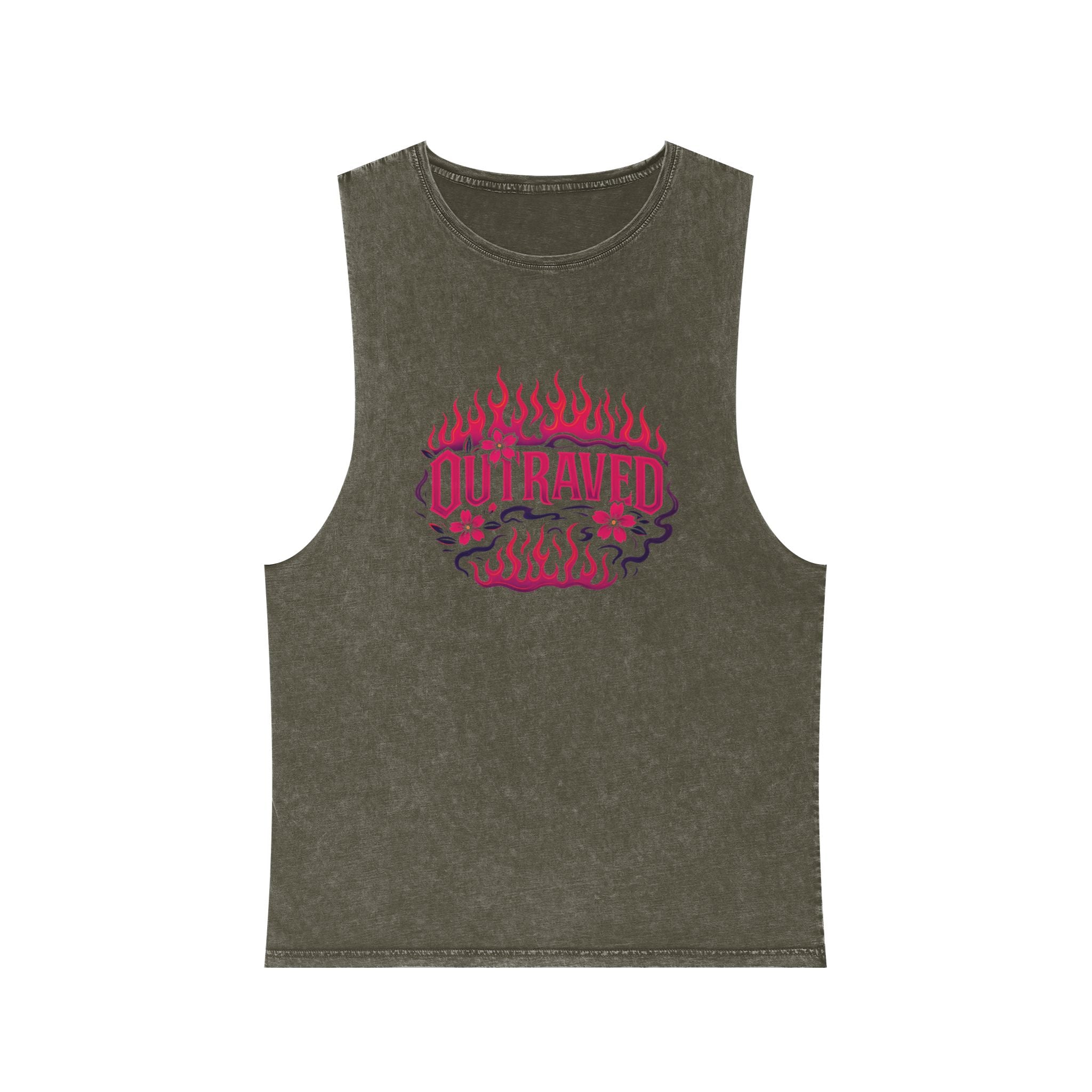 A Outraved Flame Graphic Tank Top — Stonewash Muscle Tee