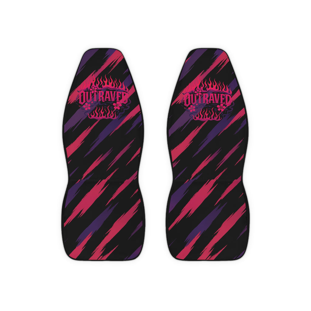 Car Seat Covers — “Outraver” Flame Stripe Polyester Seat Protector (Black, Pink & Purple)