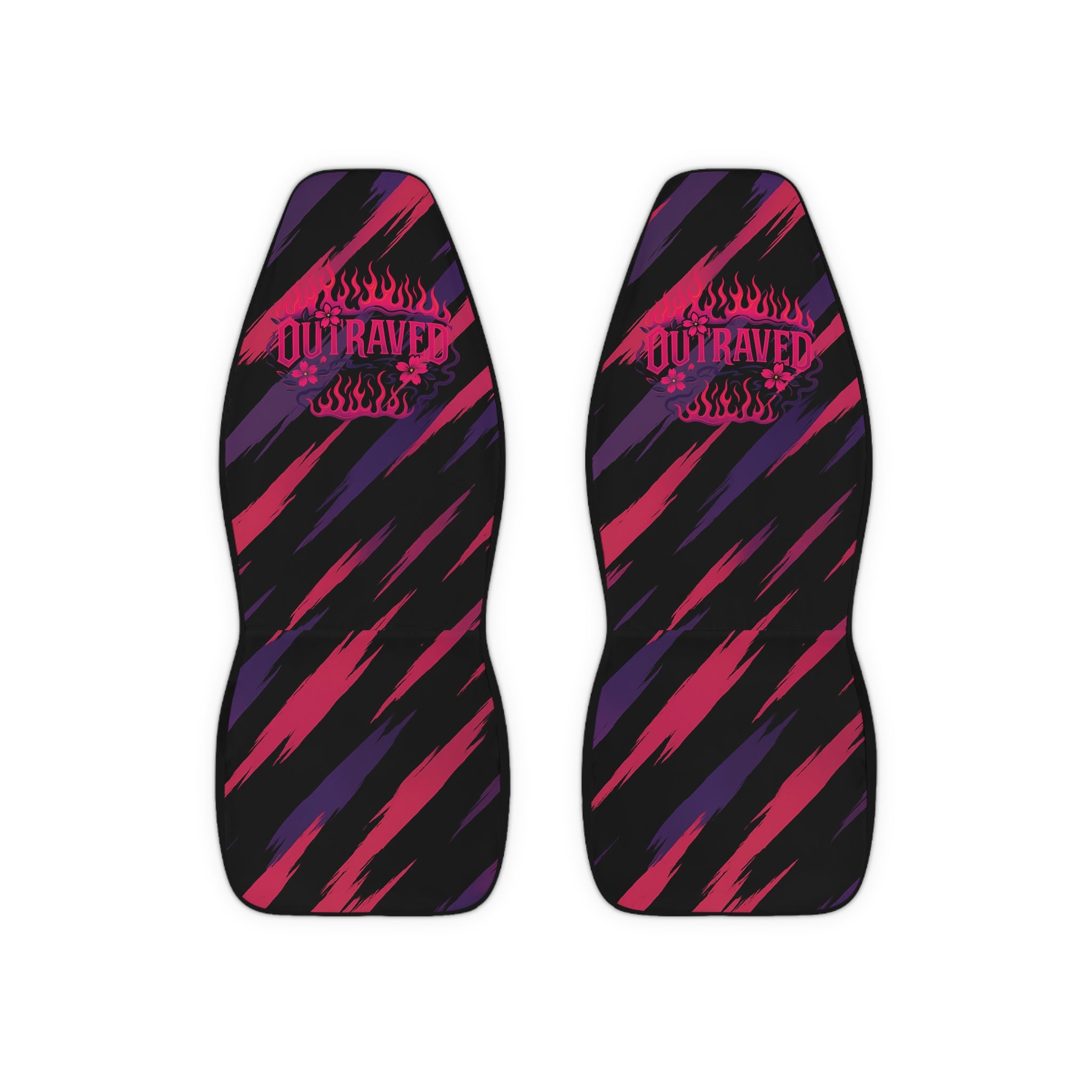 Car Seat Covers — “Outraver” Flame Stripe Polyester Seat Protector (Black, Pink & Purple)