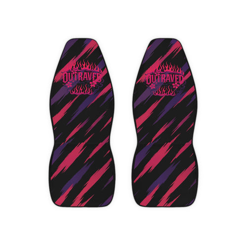 Car Seat Covers — “Outraver” Flame Stripe Polyester Seat Protector (Black, Pink & Purple)