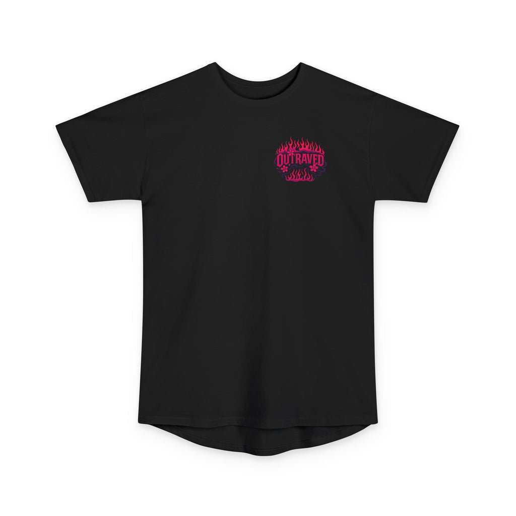 A Outraved Flame Retro Car Longbody Tee — Vintage Anime Streetwear Longline Shirt