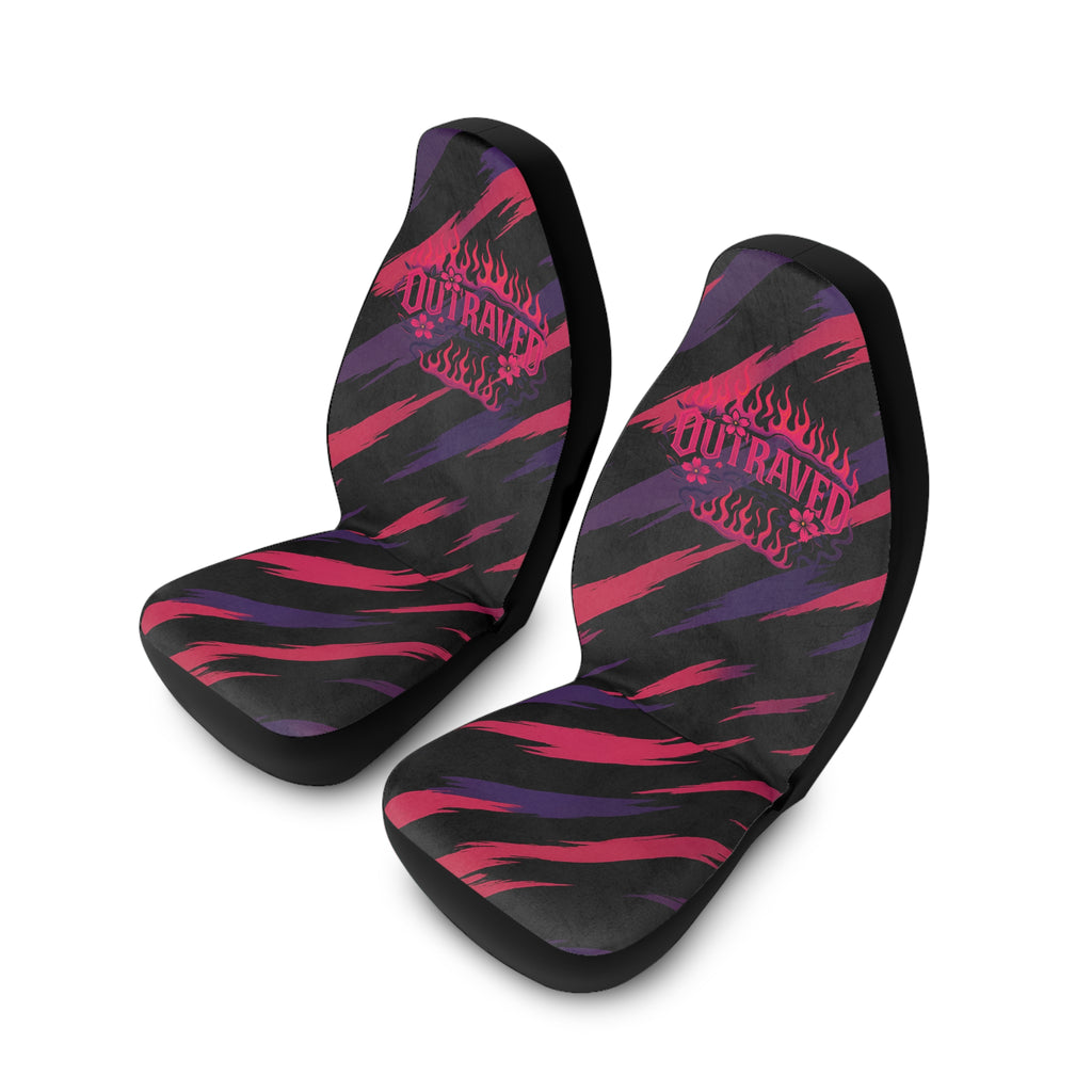 Car Seat Covers — “Outraver” Flame Stripe Polyester Seat Protector (Black, Pink & Purple)