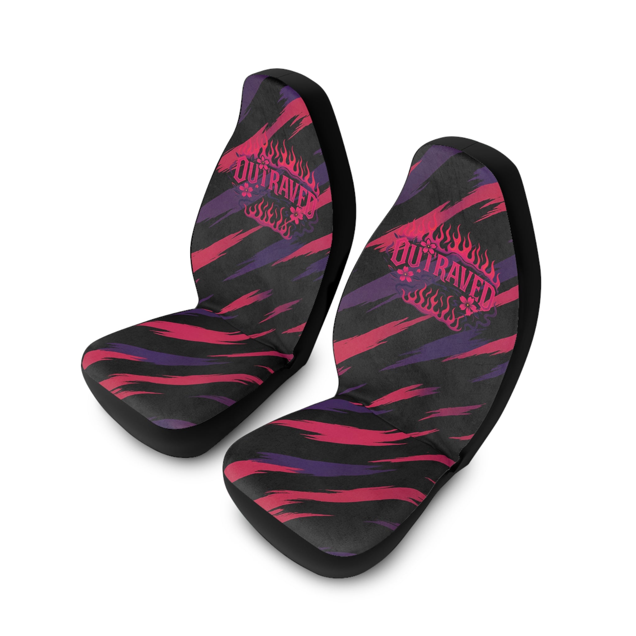 Car Seat Covers — “Outraver” Flame Stripe Polyester Seat Protector (Black, Pink & Purple)