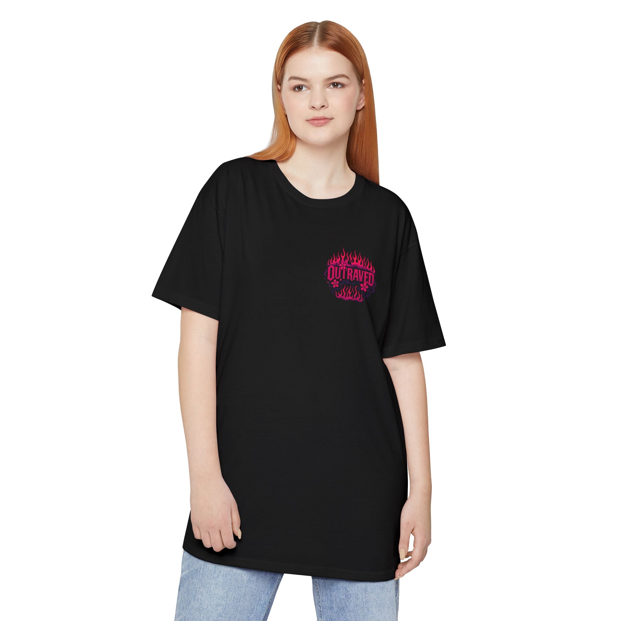 A Outraved Flame Retro Car Longbody Tee — Vintage Anime Streetwear Longline Shirt