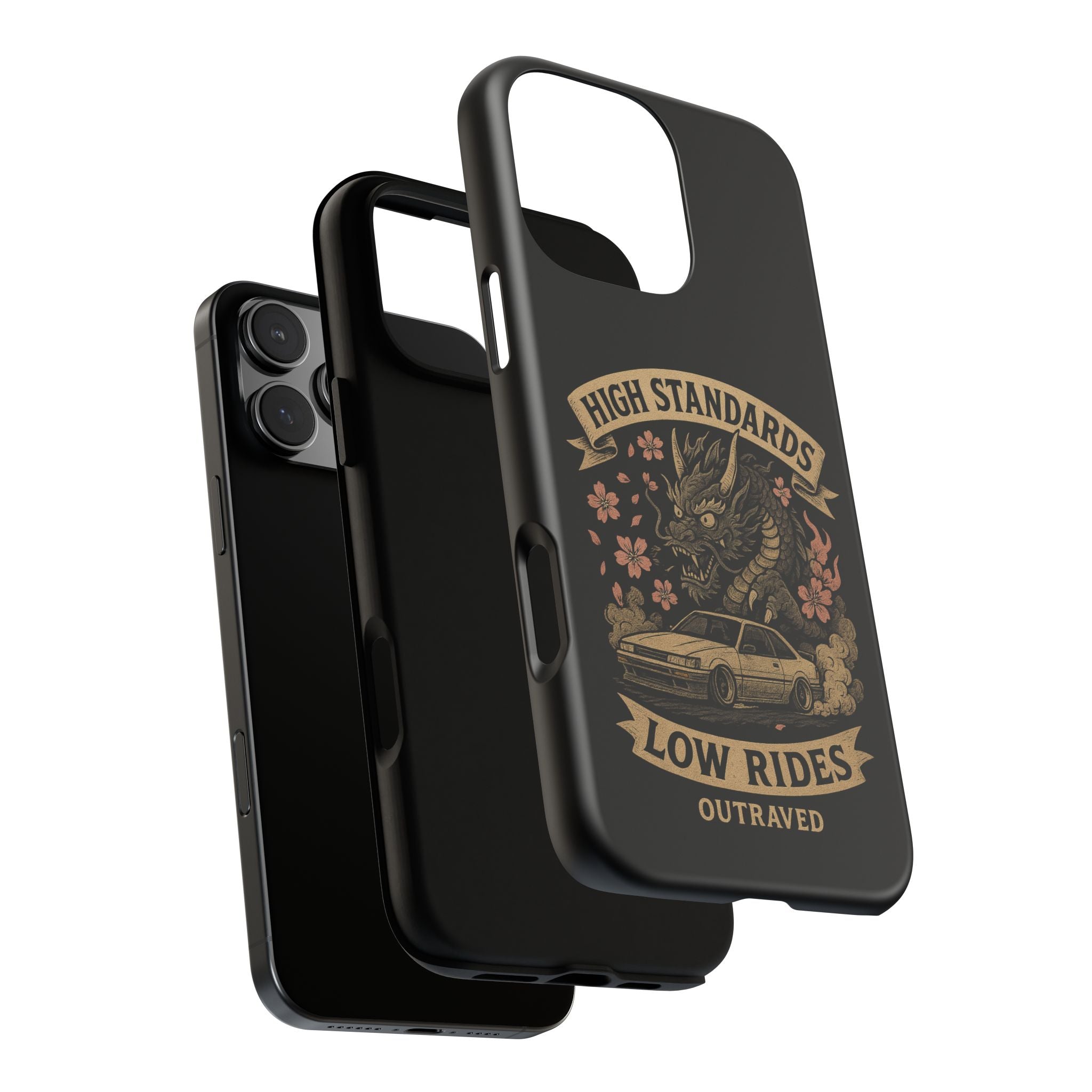 Phone Case — "High Standards Low Rides" Retro Dragon Car Design