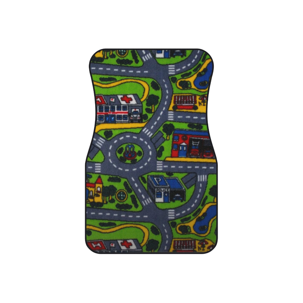 Children’s Playroad Car Floor Mats — Two Front Seat Covers with Colorful Town Roadmap Design