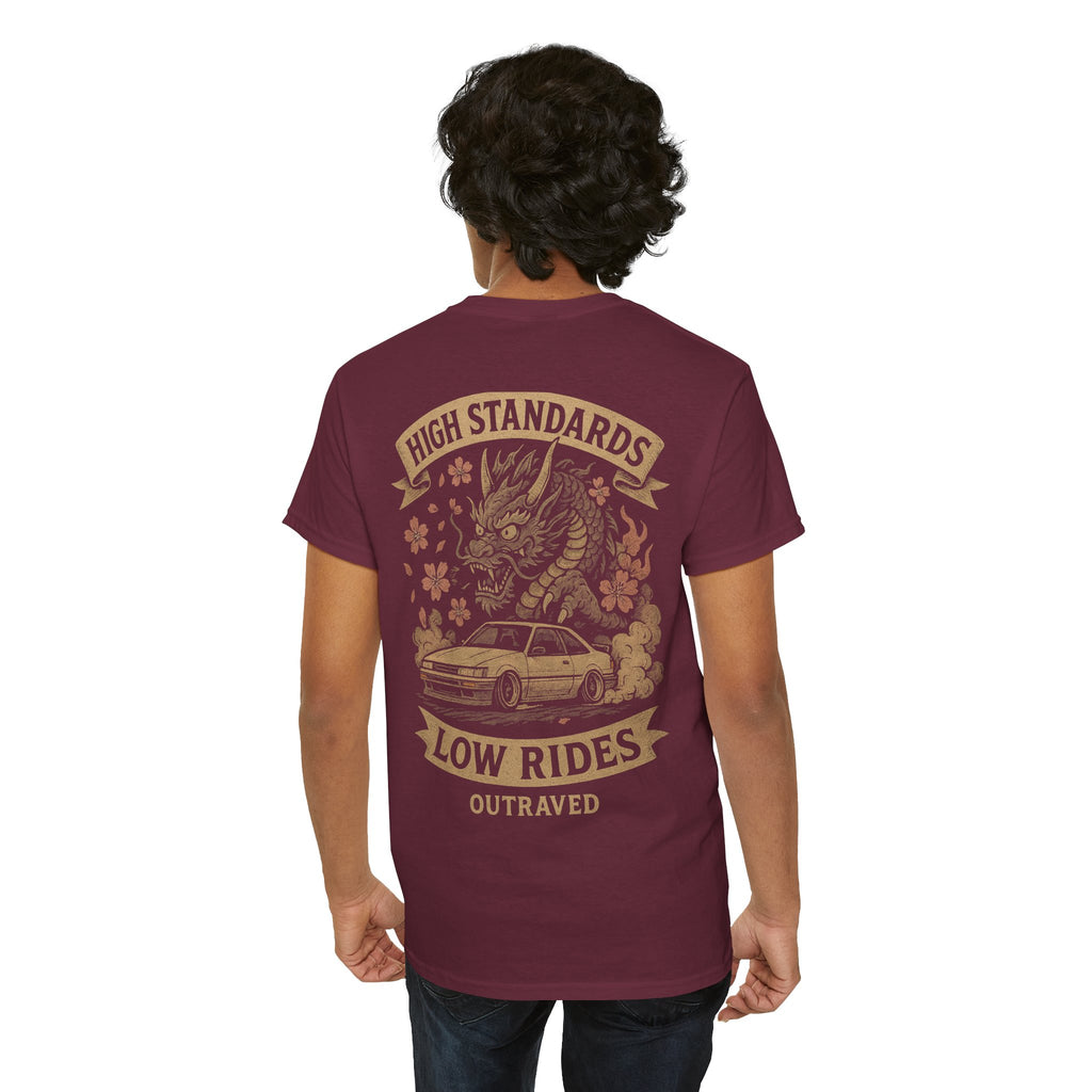 A Outraved 'High Standards Low Rides' Graphic Tee — Vintage Dragon Car Design
