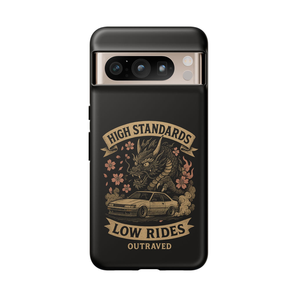 Phone Case — "High Standards Low Rides" Retro Dragon Car Design