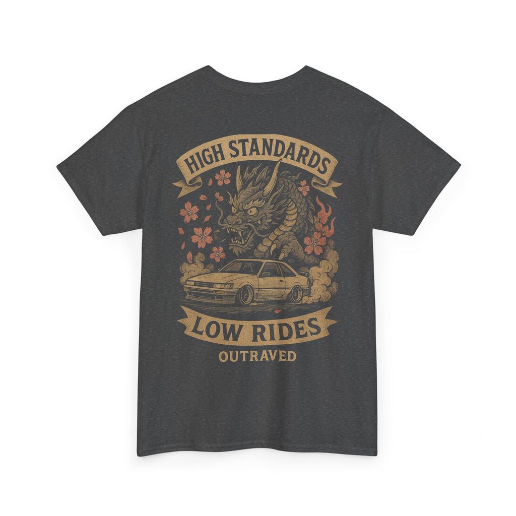 A Outraved 'High Standards Low Rides' Graphic Tee — Vintage Dragon Car Design