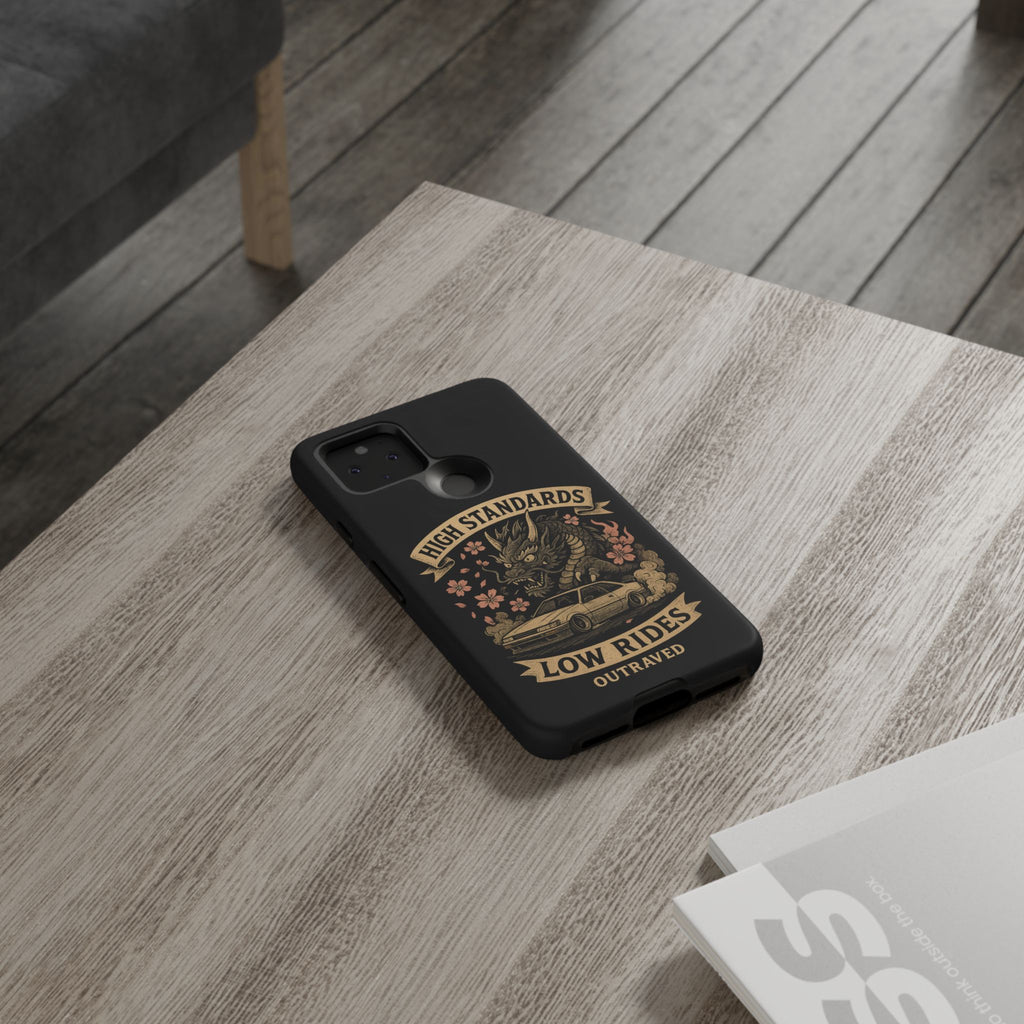 Phone Case — "High Standards Low Rides" Retro Dragon Car Design