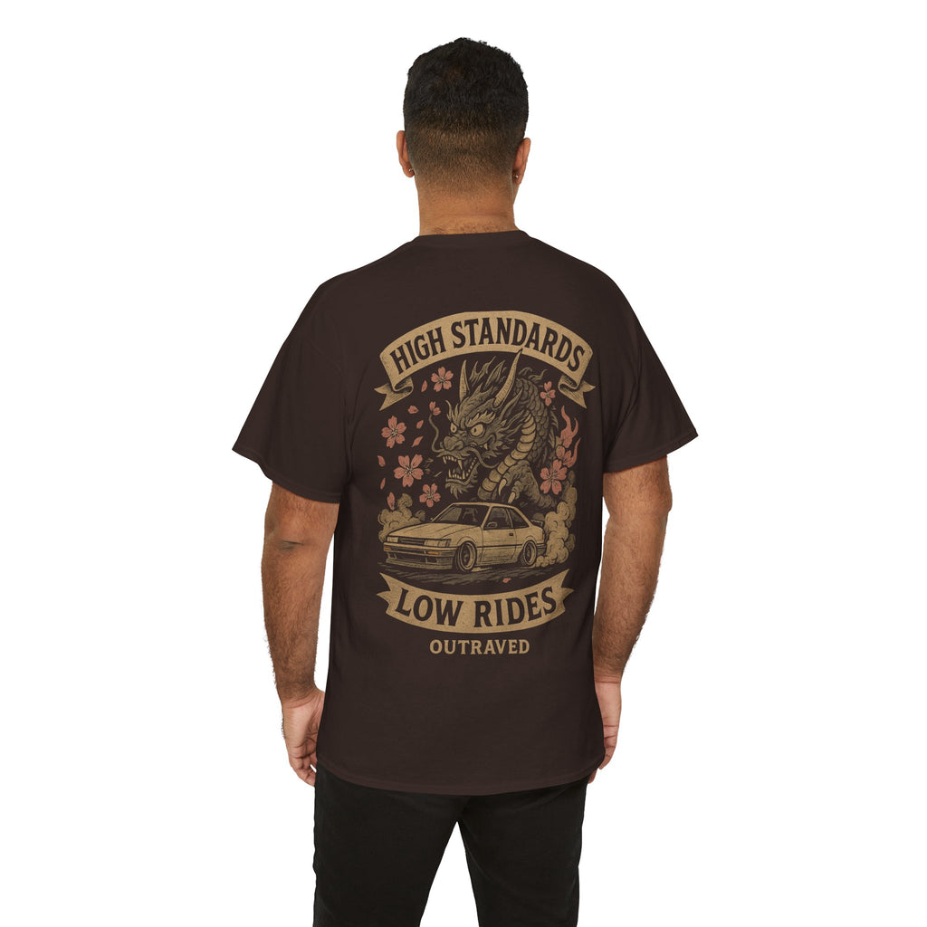 A Outraved 'High Standards Low Rides' Graphic Tee — Vintage Dragon Car Design