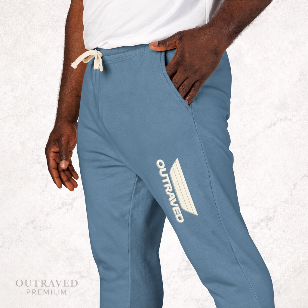 Garment-Dyed Fleece Sweatpants — Olive Joggers with White Side Logo
