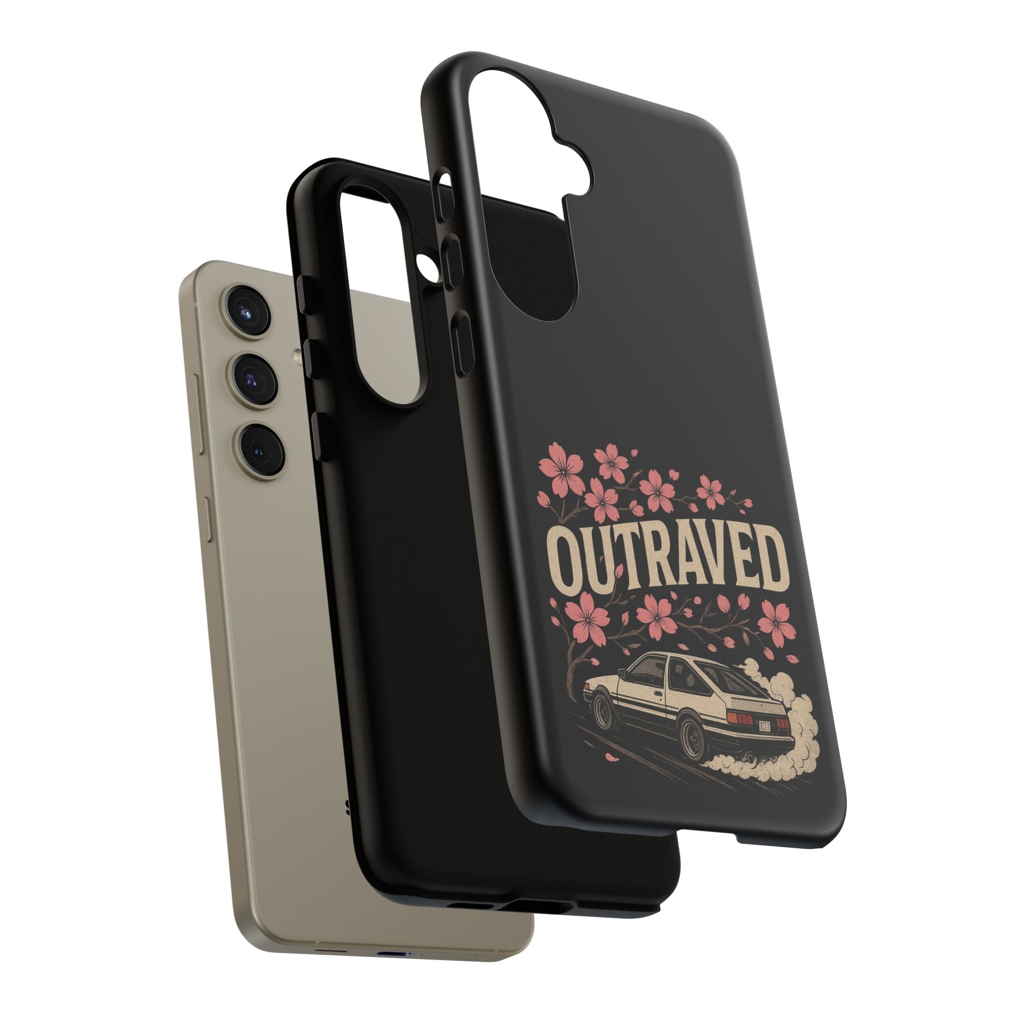 Phone Case — “Outraved” Drift Car Graphic with Cherry Blossoms