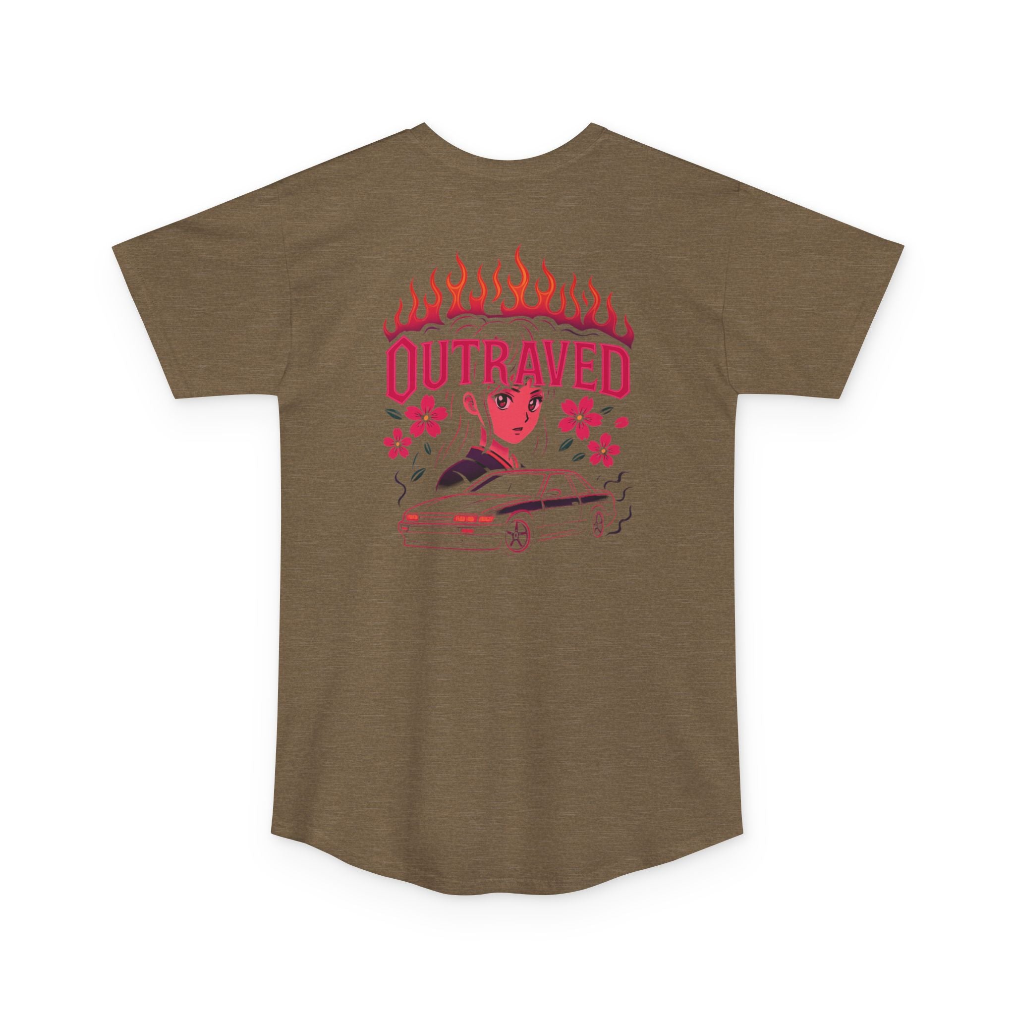 A Outraved Flame Retro Car Longbody Tee — Vintage Anime Streetwear Longline Shirt
