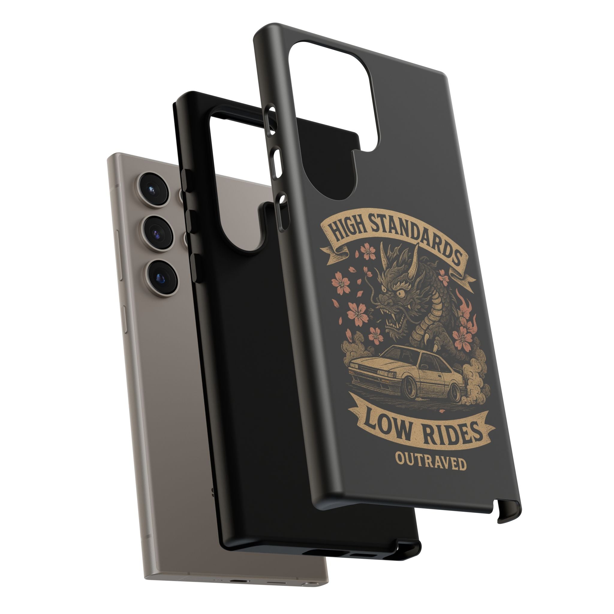 Phone Case — "High Standards Low Rides" Retro Dragon Car Design