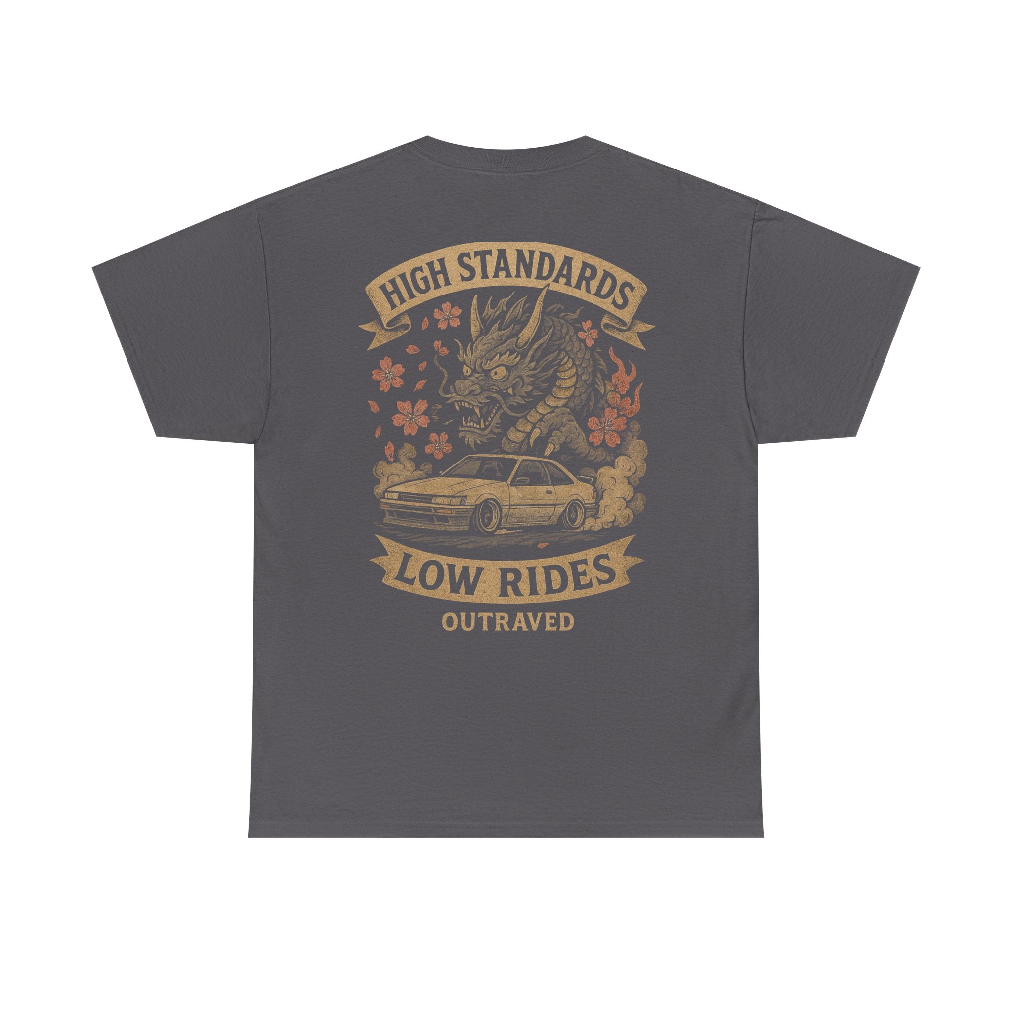 A Outraved 'High Standards Low Rides' Graphic Tee — Vintage Dragon Car Design