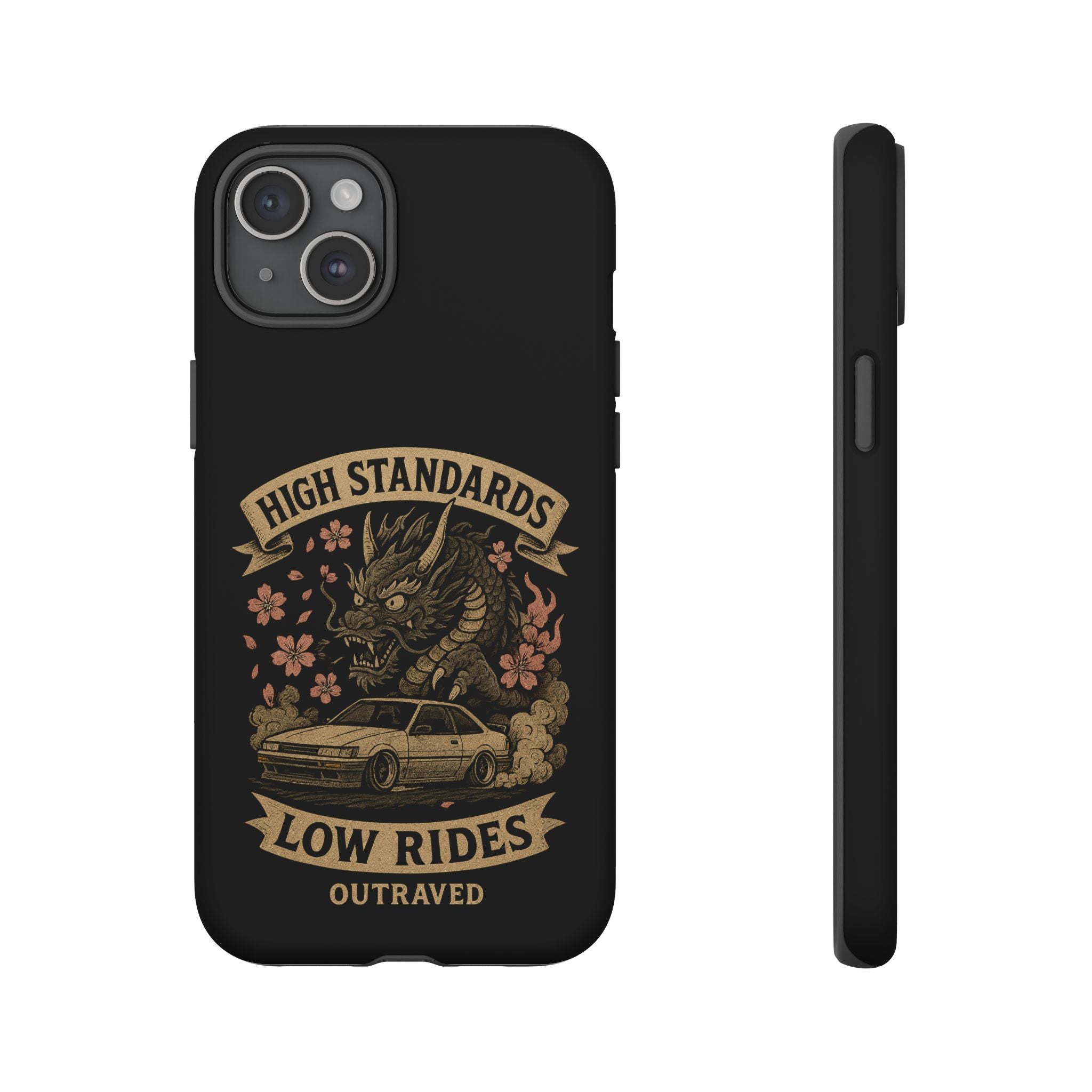 Phone Case — "High Standards Low Rides" Retro Dragon Car Design