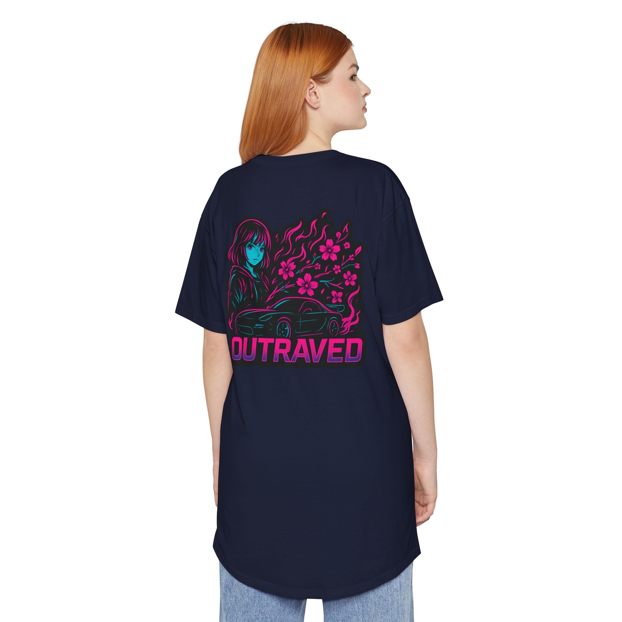 A Outraved Flame Retro Car Longbody Tee — Vintage Anime Streetwear Longline Shirt