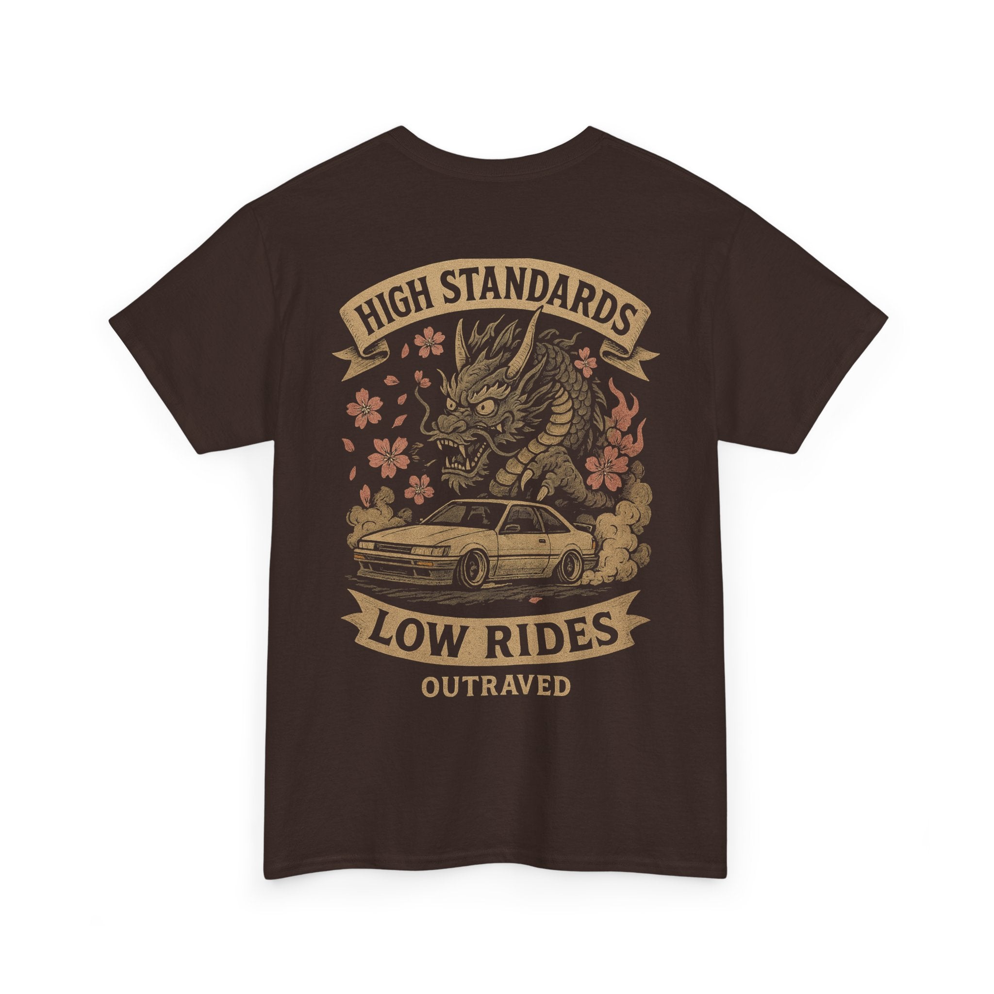 A Outraved 'High Standards Low Rides' Graphic Tee — Vintage Dragon Car Design