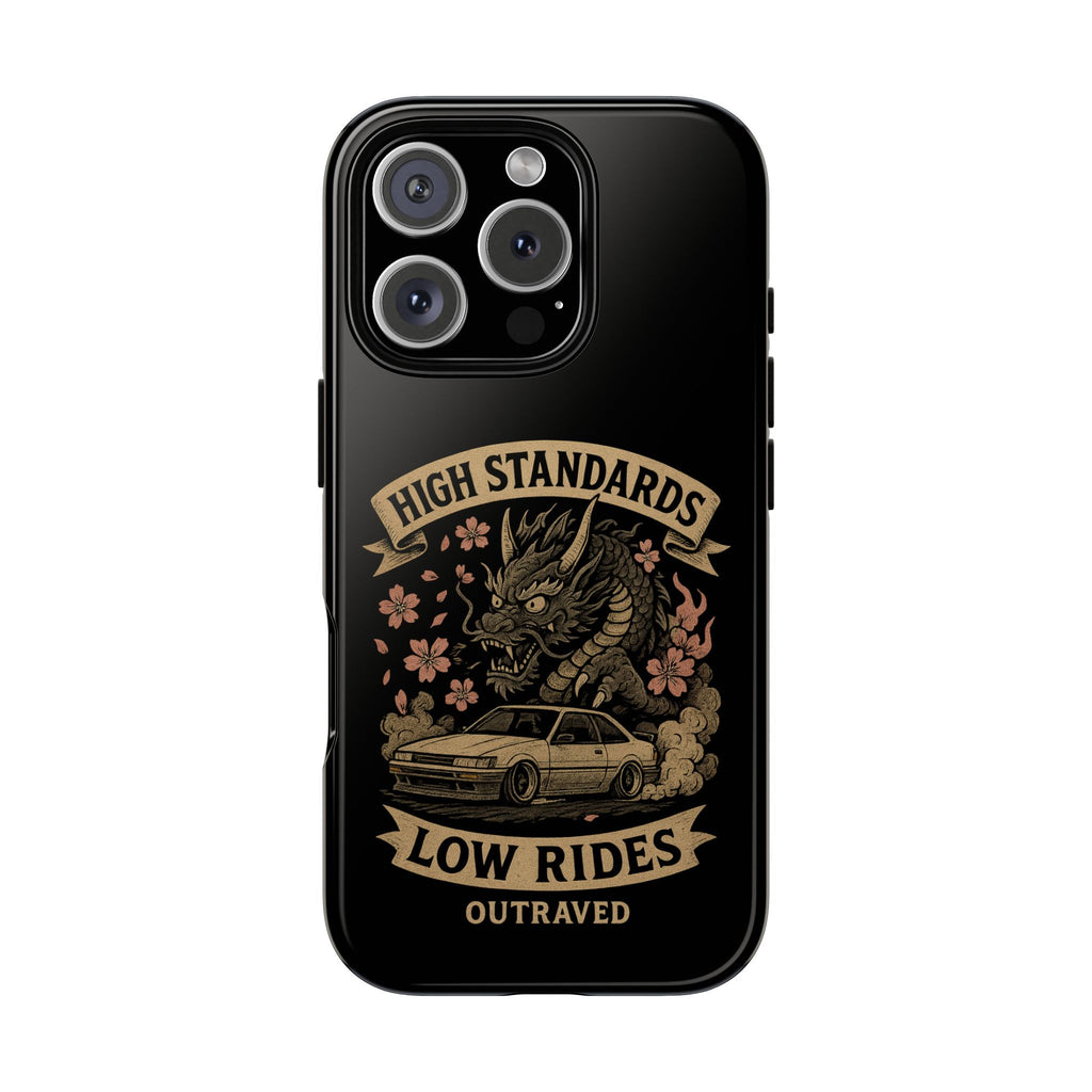 Phone Case — "High Standards Low Rides" Retro Dragon Car Design