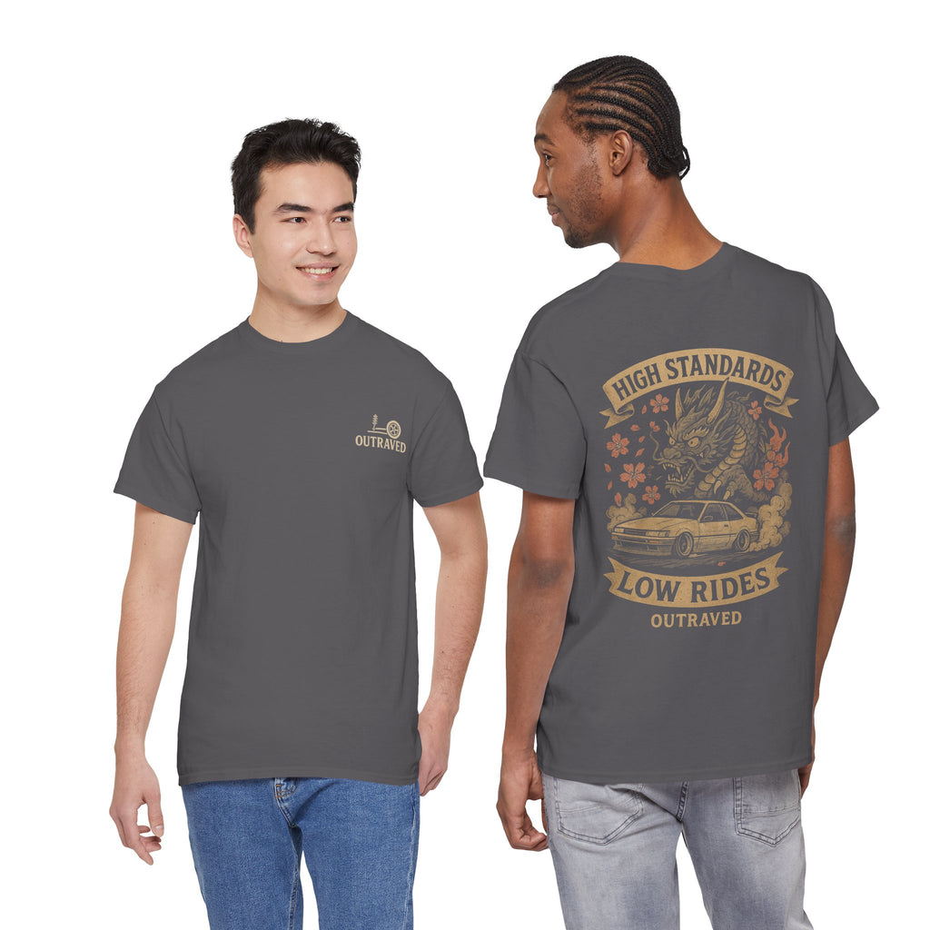 A Outraved 'High Standards Low Rides' Graphic Tee — Vintage Dragon Car Design