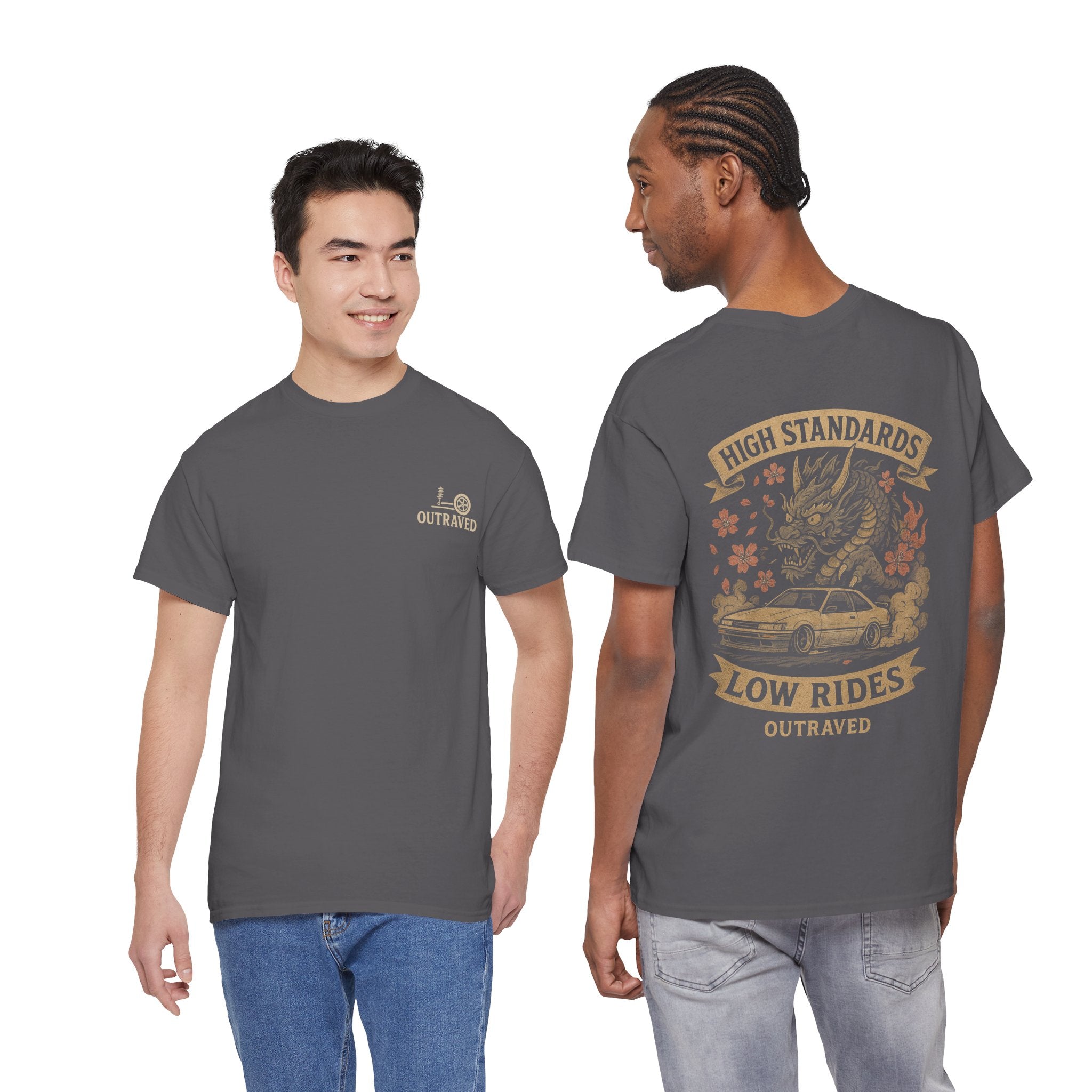 A Outraved 'High Standards Low Rides' Graphic Tee — Vintage Dragon Car Design