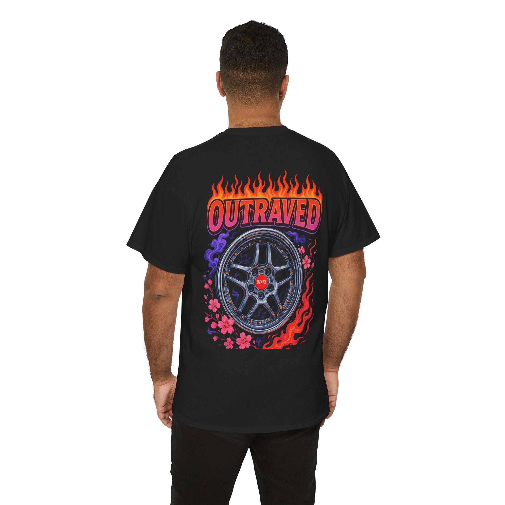 Outraved Wheel Graphic Tee — Vintage Racing Flame Design