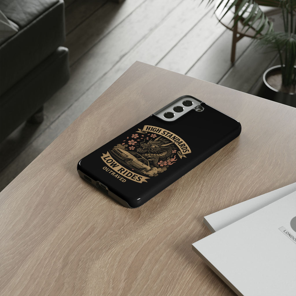 Phone Case — "High Standards Low Rides" Retro Dragon Car Design