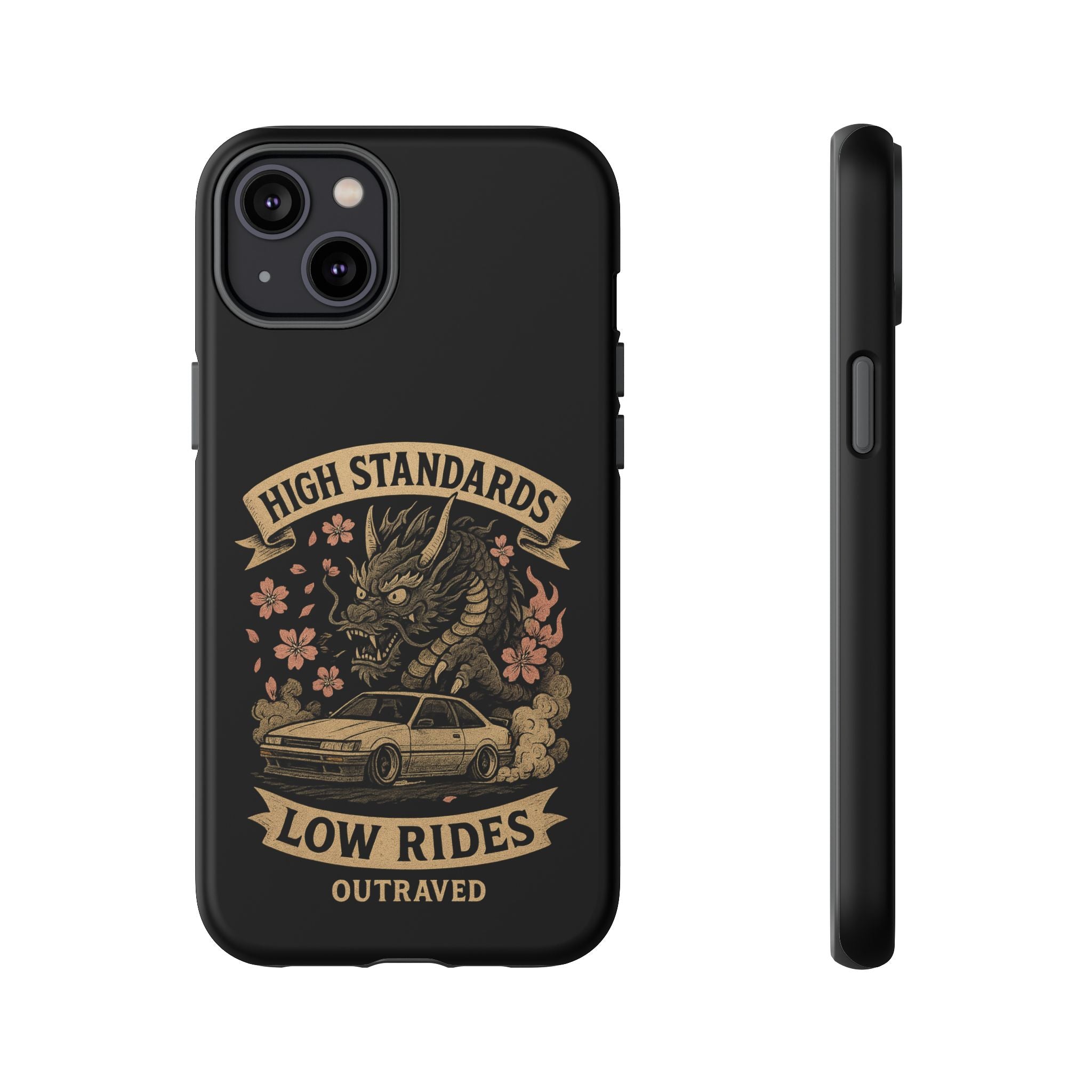 Phone Case — "High Standards Low Rides" Retro Dragon Car Design