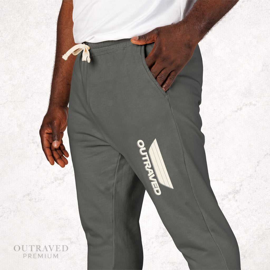 Garment-Dyed Fleece Sweatpants — Olive Joggers with White Side Logo