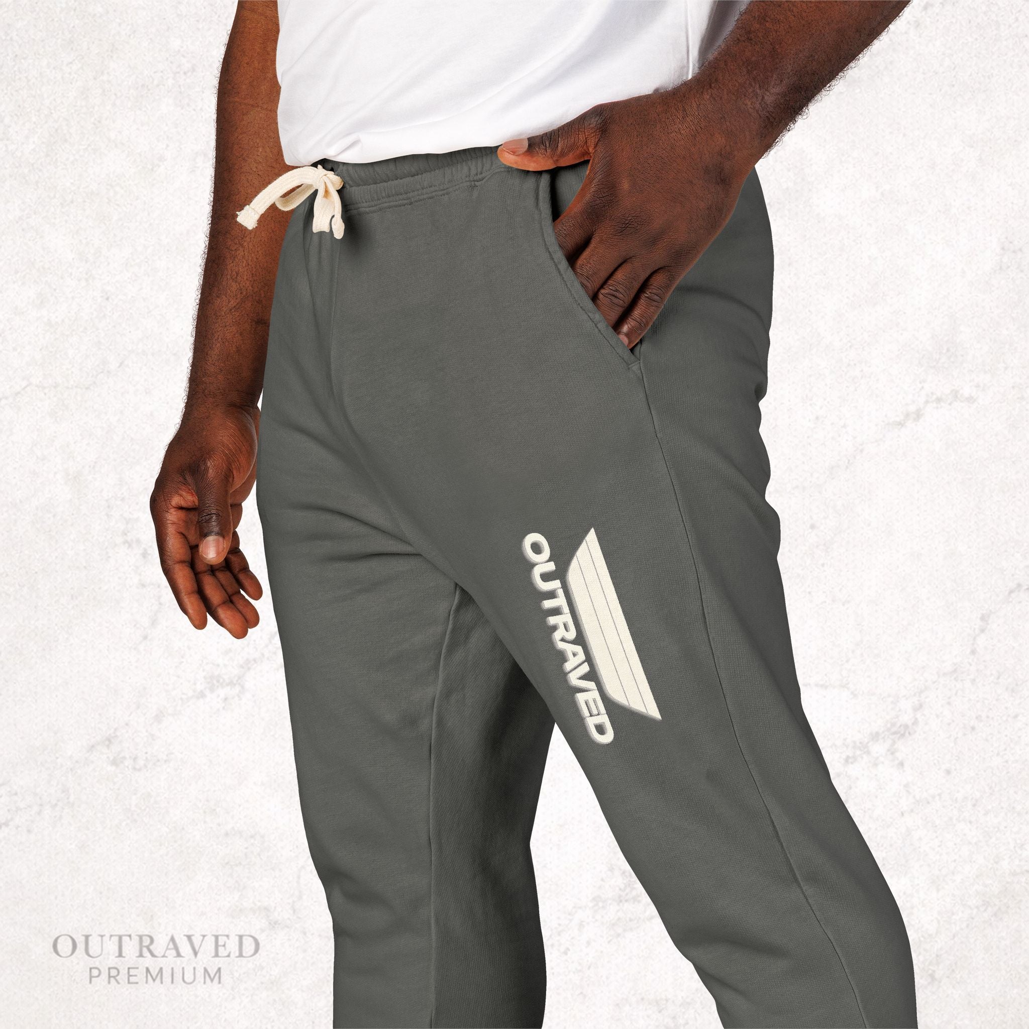Garment-Dyed Fleece Sweatpants — Olive Joggers with White Side Logo