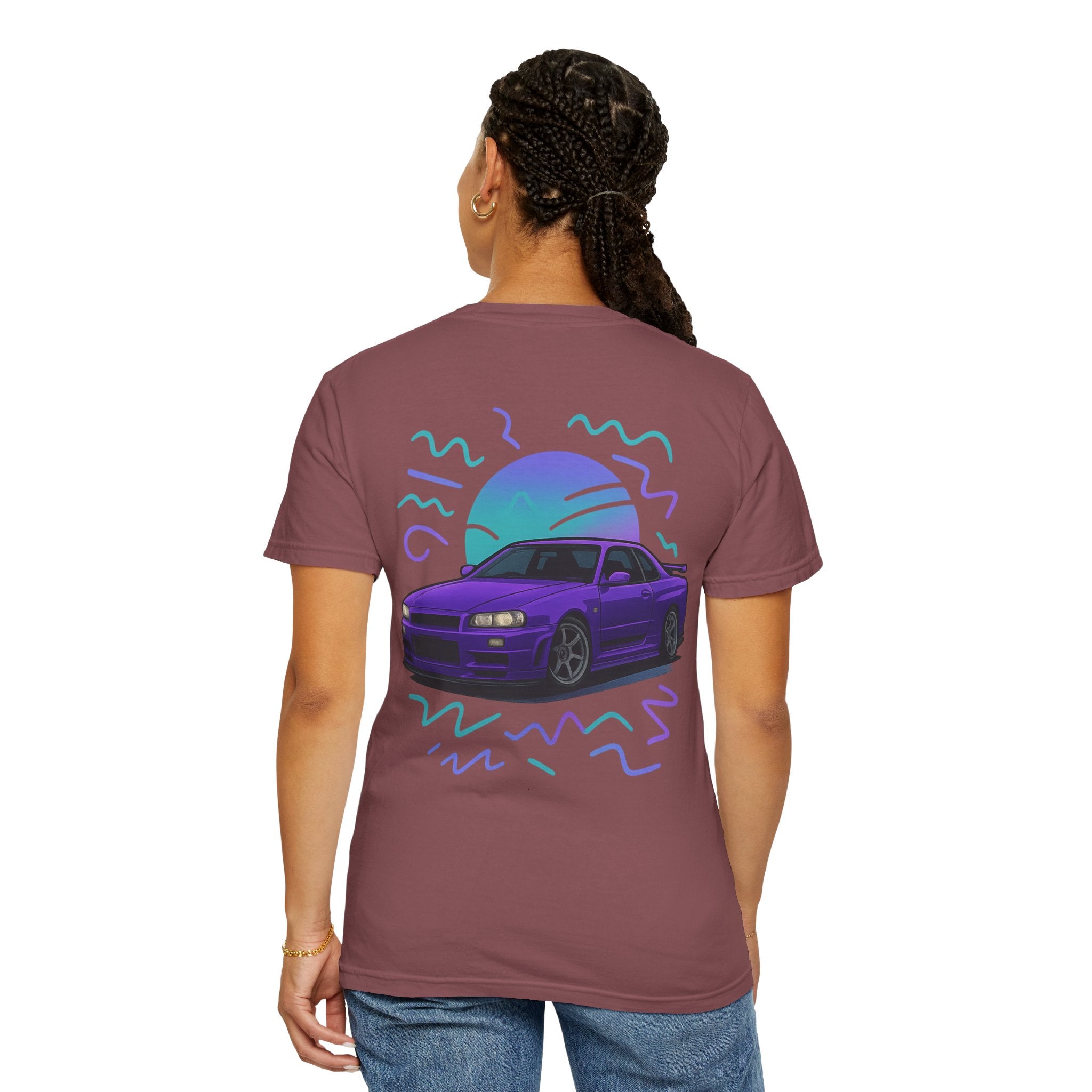 A Retro Skyline R34 T-Shirt — Purple JDM Car Graphic Tee