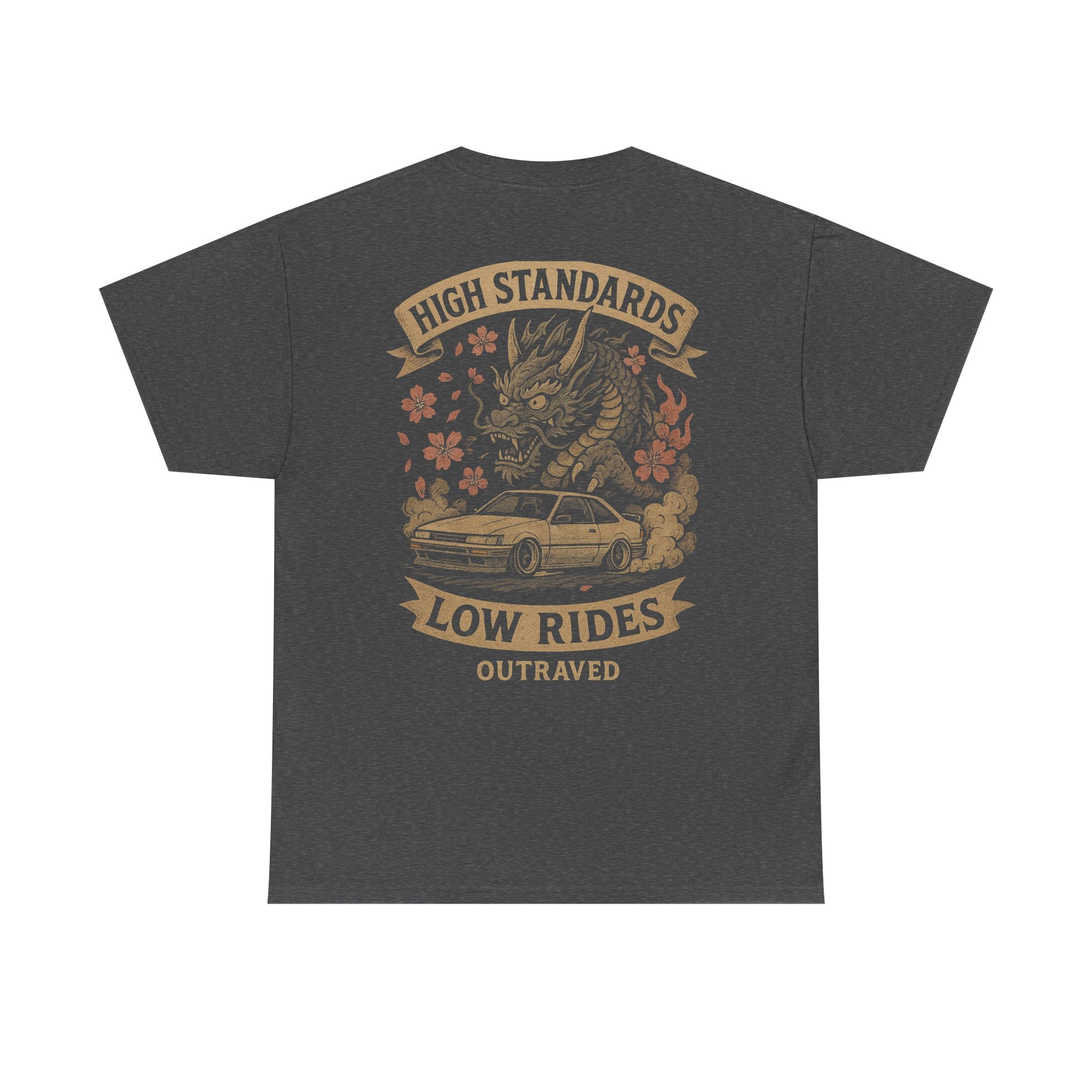 A Outraved 'High Standards Low Rides' Graphic Tee — Vintage Dragon Car Design