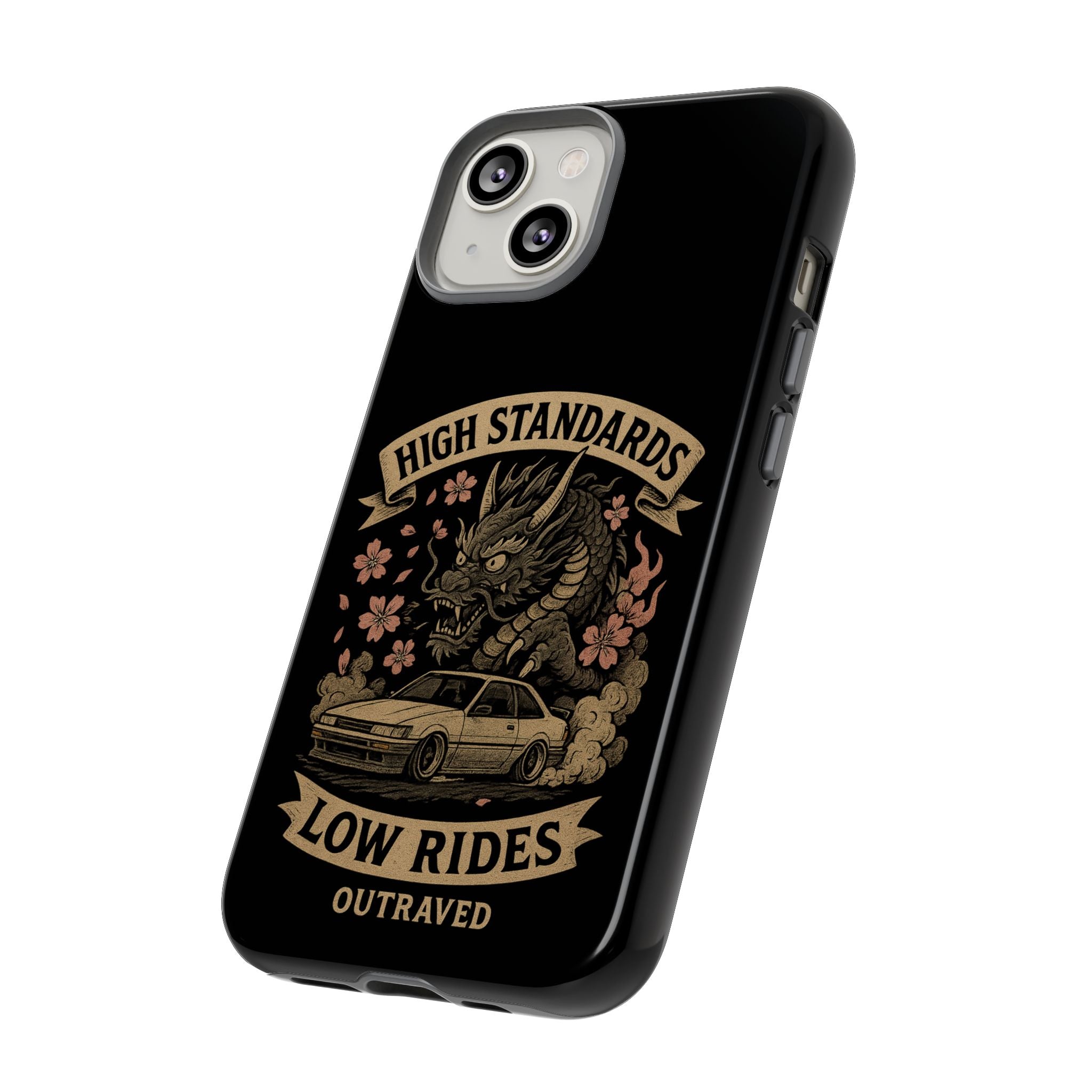 Phone Case — "High Standards Low Rides" Retro Dragon Car Design