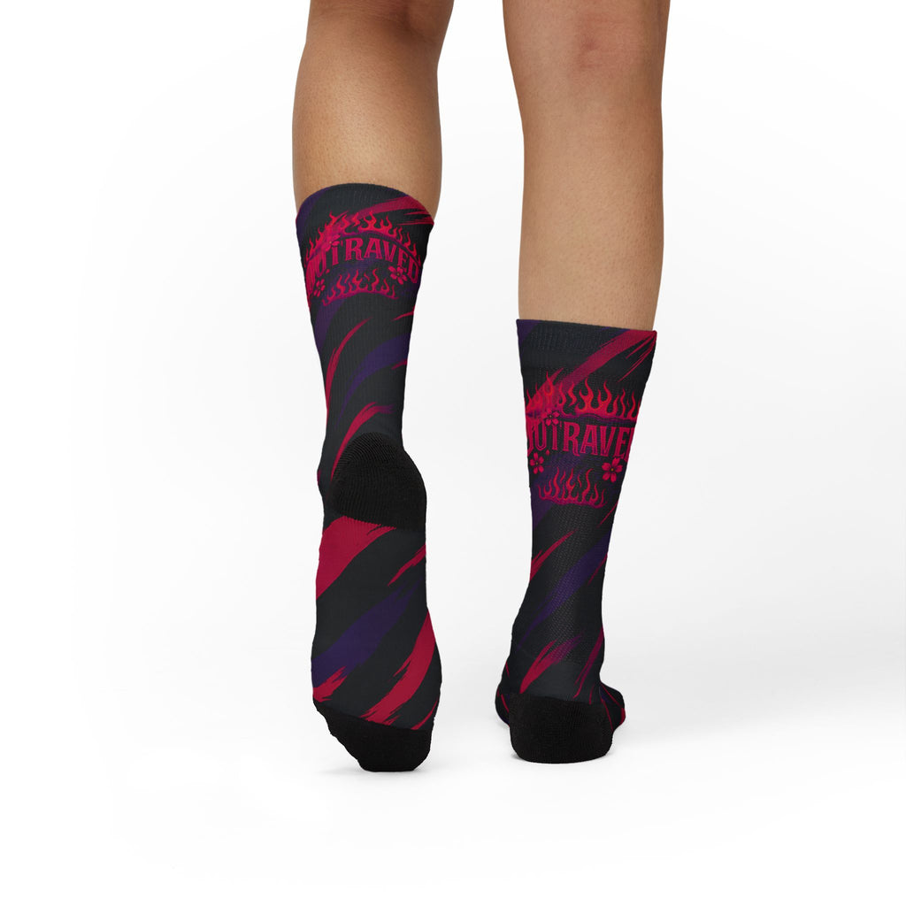 Retro Neon Stripe Socks — Bold Pink & Purple Abstract Crew Socks