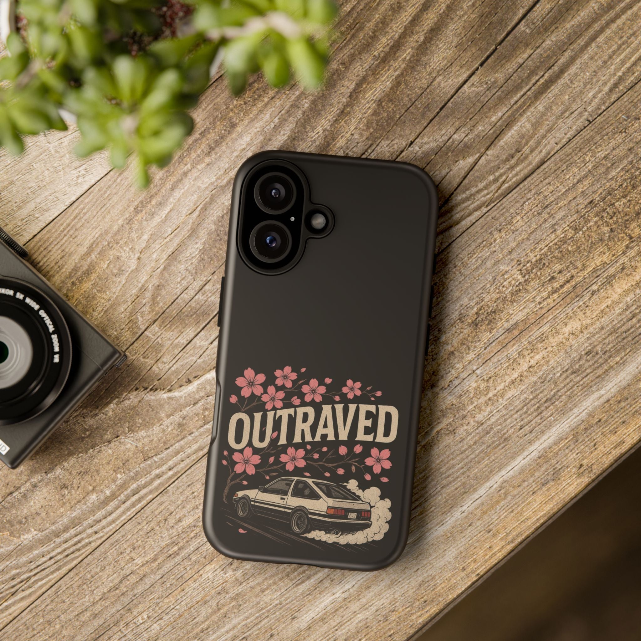 Phone Case — “Outraved” Drift Car Graphic with Cherry Blossoms
