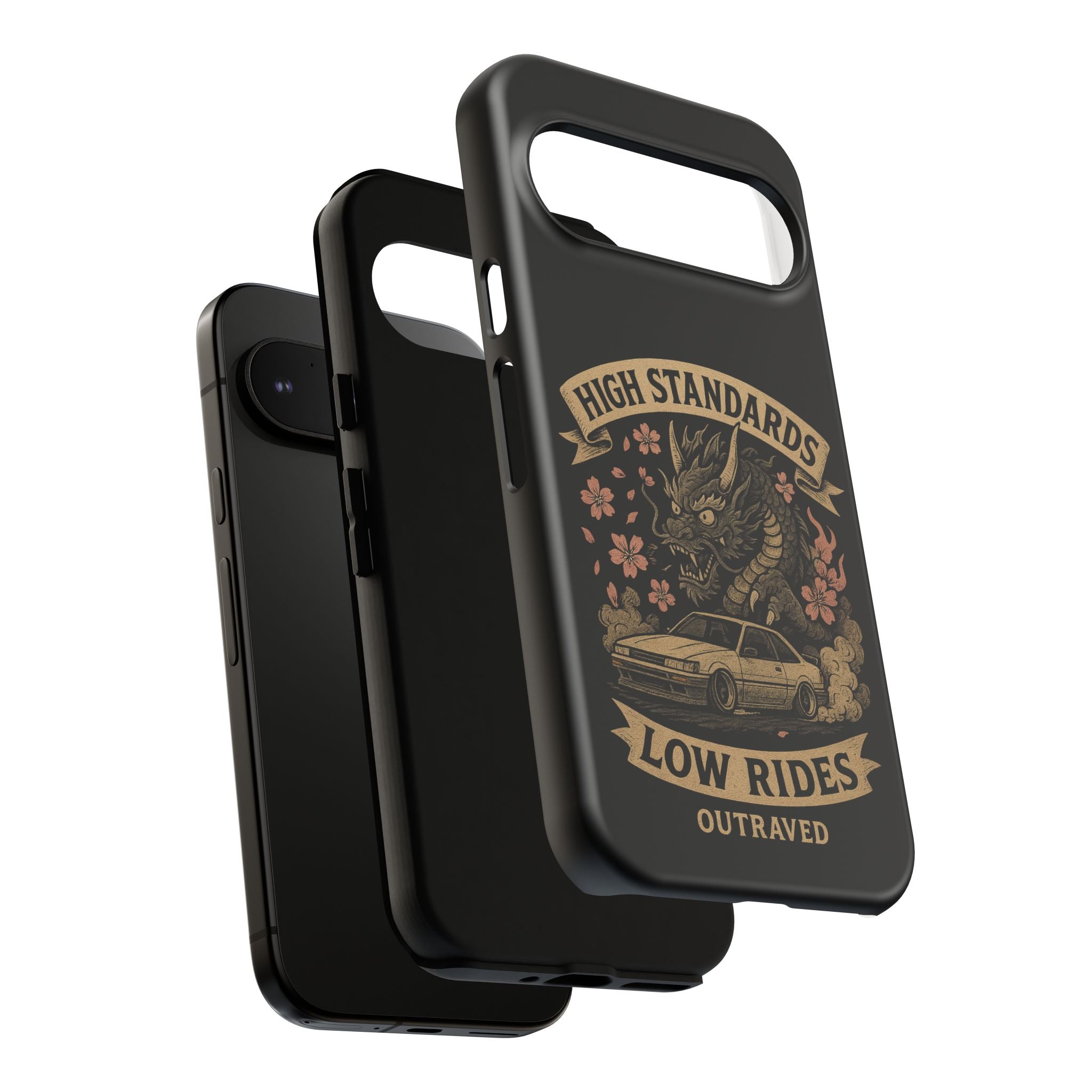 Phone Case — "High Standards Low Rides" Retro Dragon Car Design