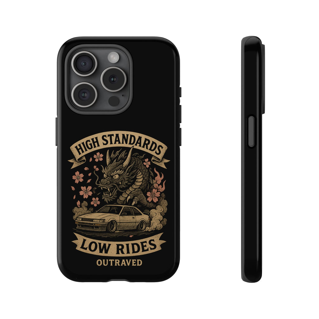 Phone Case — "High Standards Low Rides" Retro Dragon Car Design