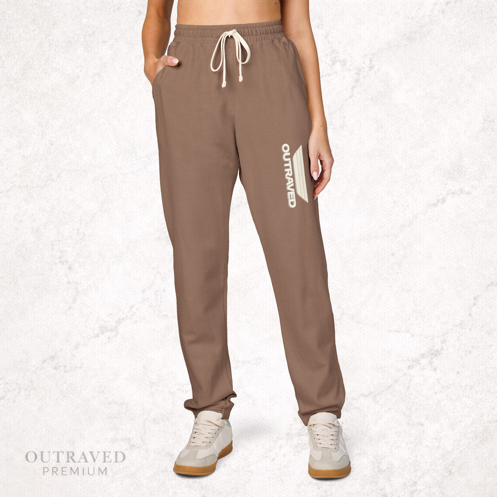 Garment-Dyed Fleece Sweatpants — Olive Joggers with White Side Logo
