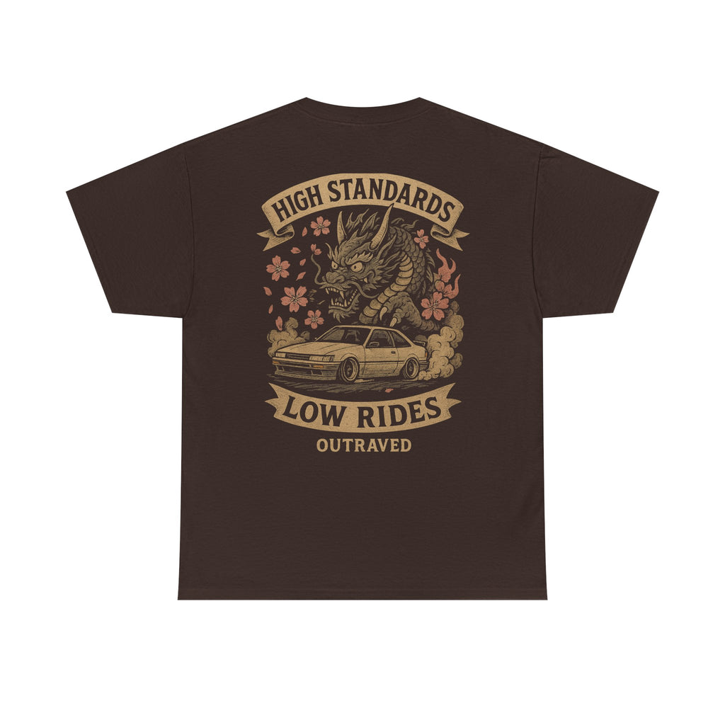 A Outraved 'High Standards Low Rides' Graphic Tee — Vintage Dragon Car Design