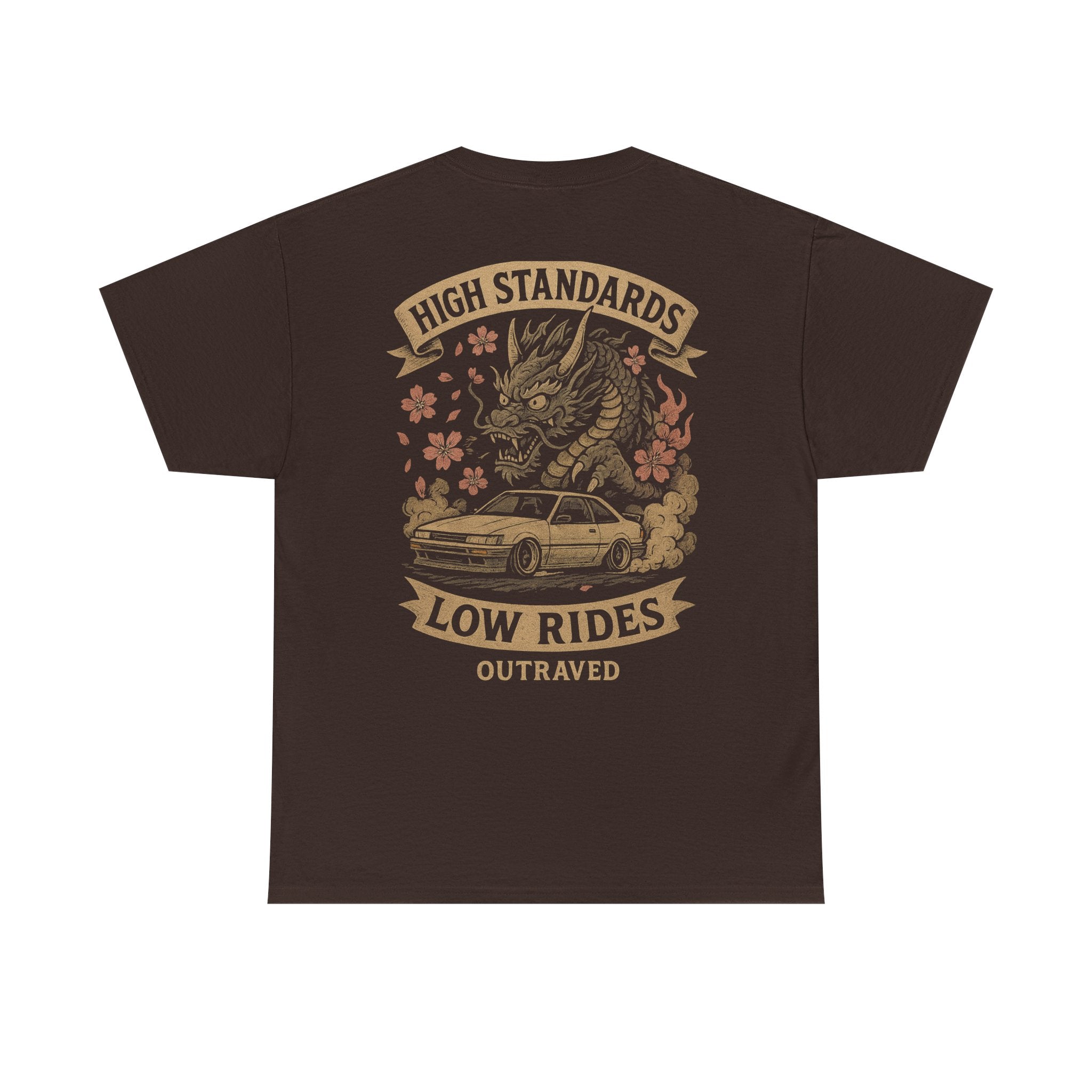 A Outraved 'High Standards Low Rides' Graphic Tee — Vintage Dragon Car Design