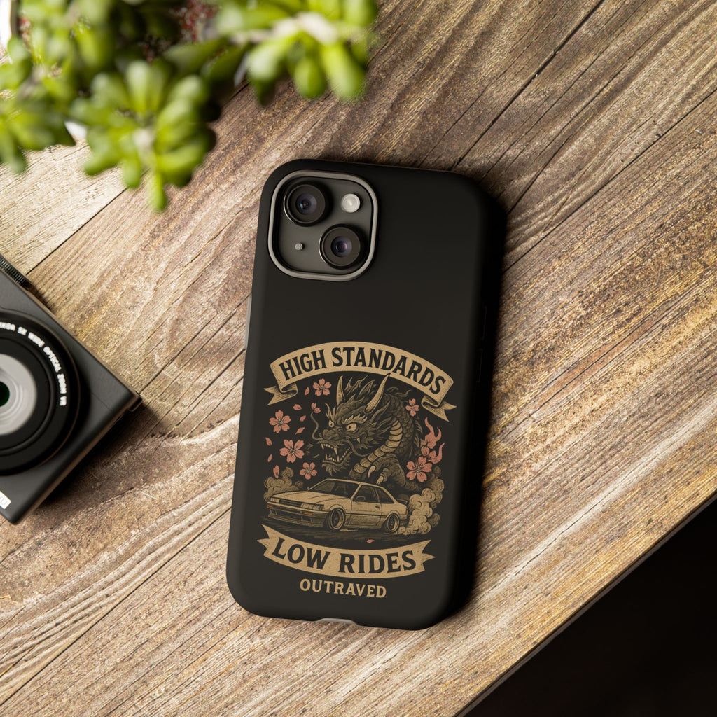 Phone Case — "High Standards Low Rides" Retro Dragon Car Design