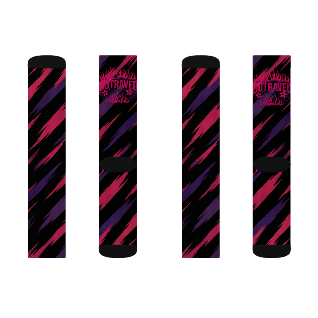 Retro Neon Stripe Socks — Bold Pink & Purple Abstract Crew Socks